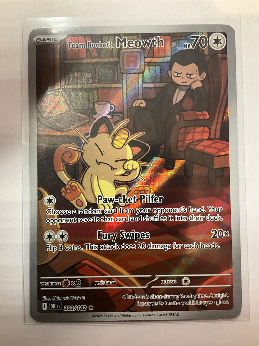 all meowth pokemon cards Pokémon TCG Team Rocket's Meowth 203/182 Destined Rivals Illustration –  True Believers Gaming and Collectibles