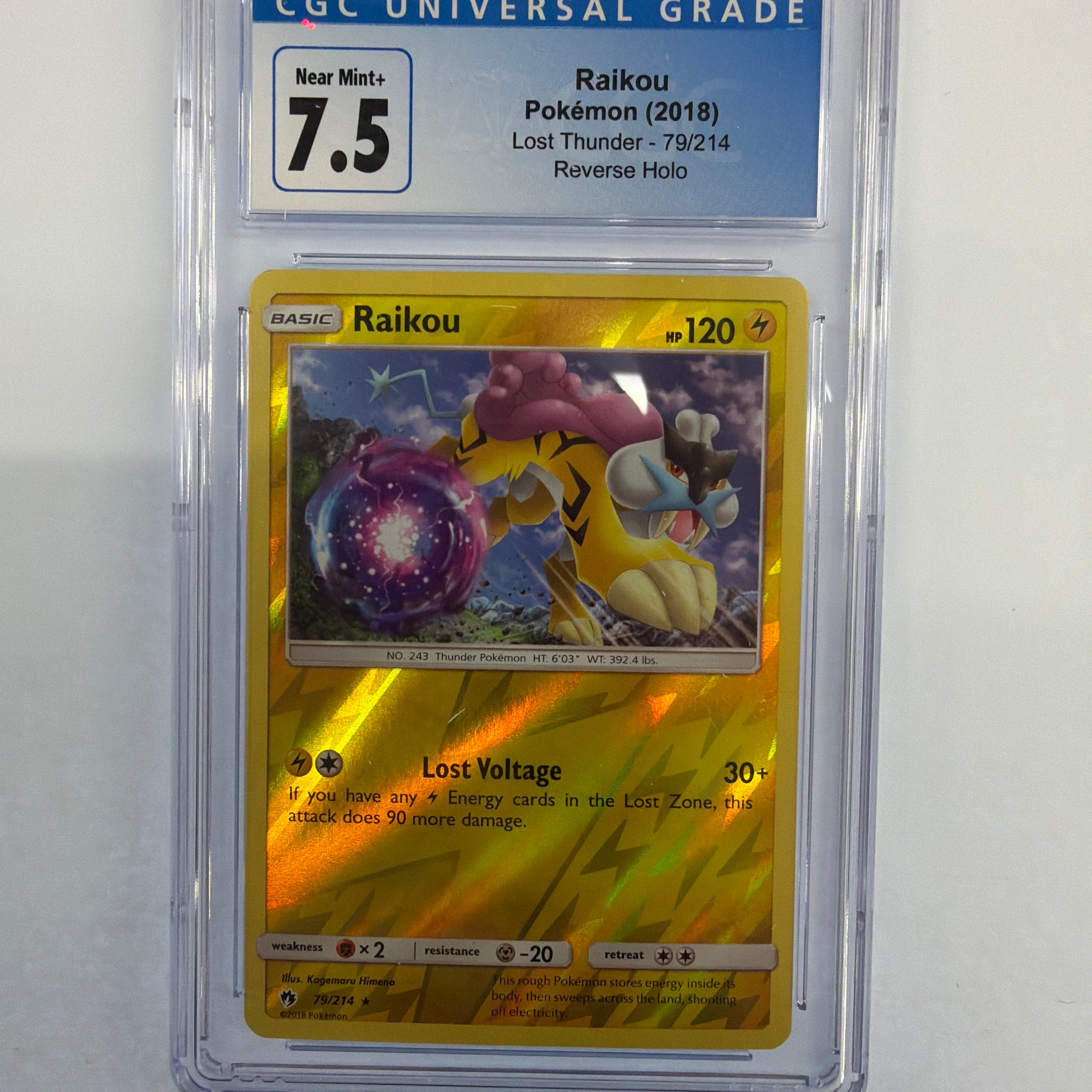 Pokemon TCG - CGC Near Mint+ 7.5 Lost Thunder Raikou 79/214 Reverse Holo