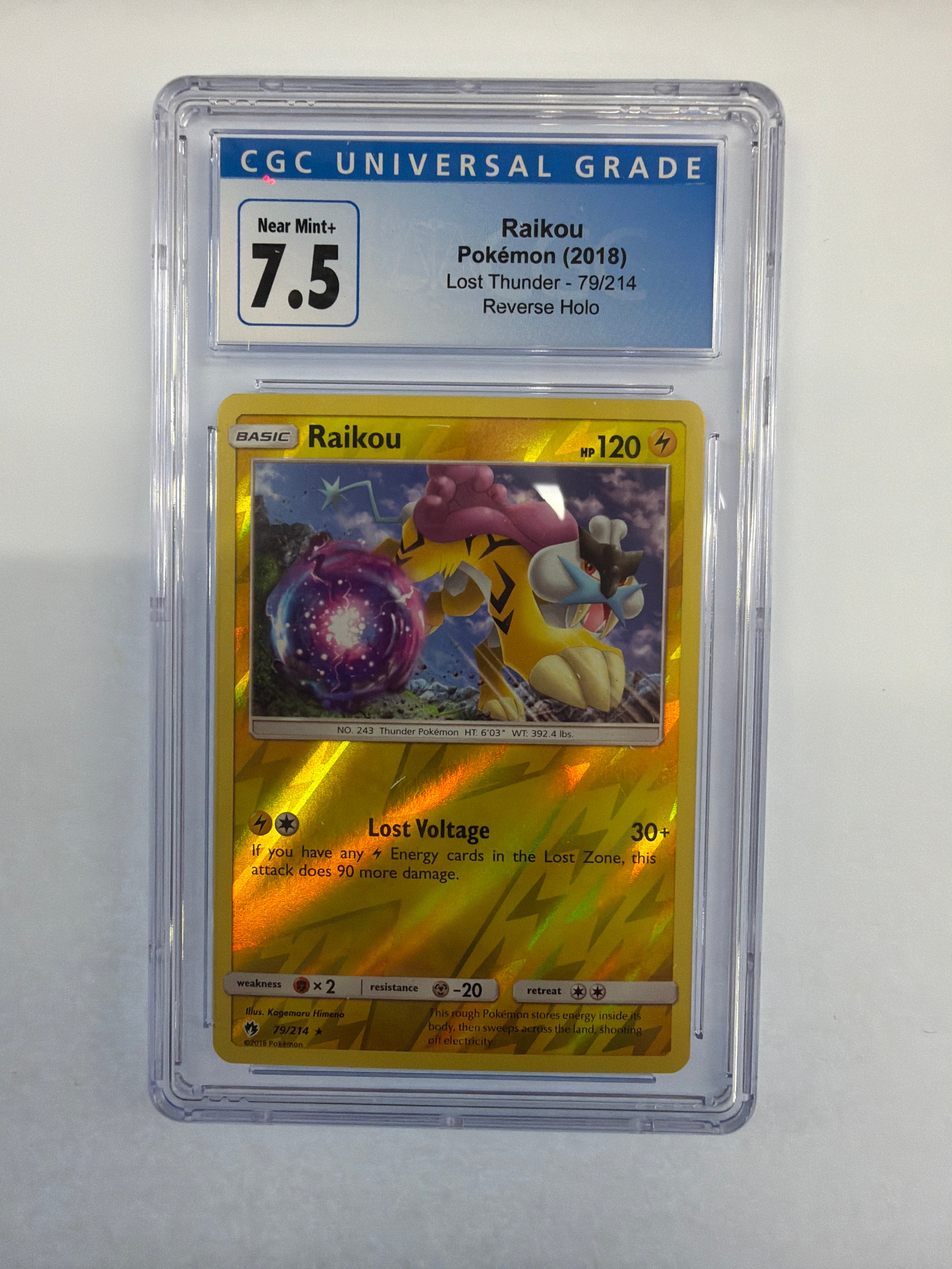 Pokemon TCG - CGC Near Mint+ 7.5 Lost Thunder Raikou 79/214 Reverse Holo