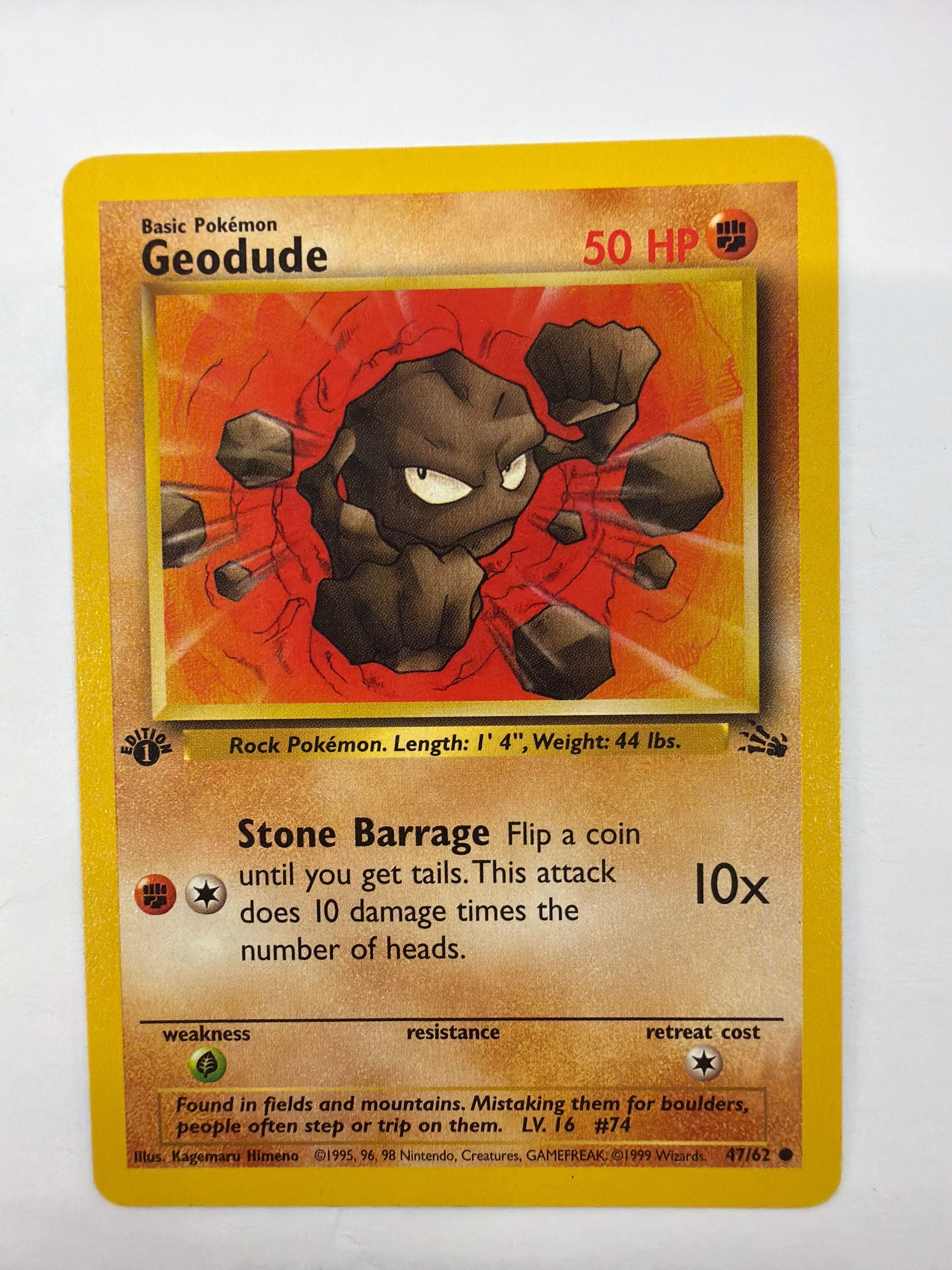 Pokémon TCG - Fossil 1st Edition Geodude 47/62 Non-Holo NM