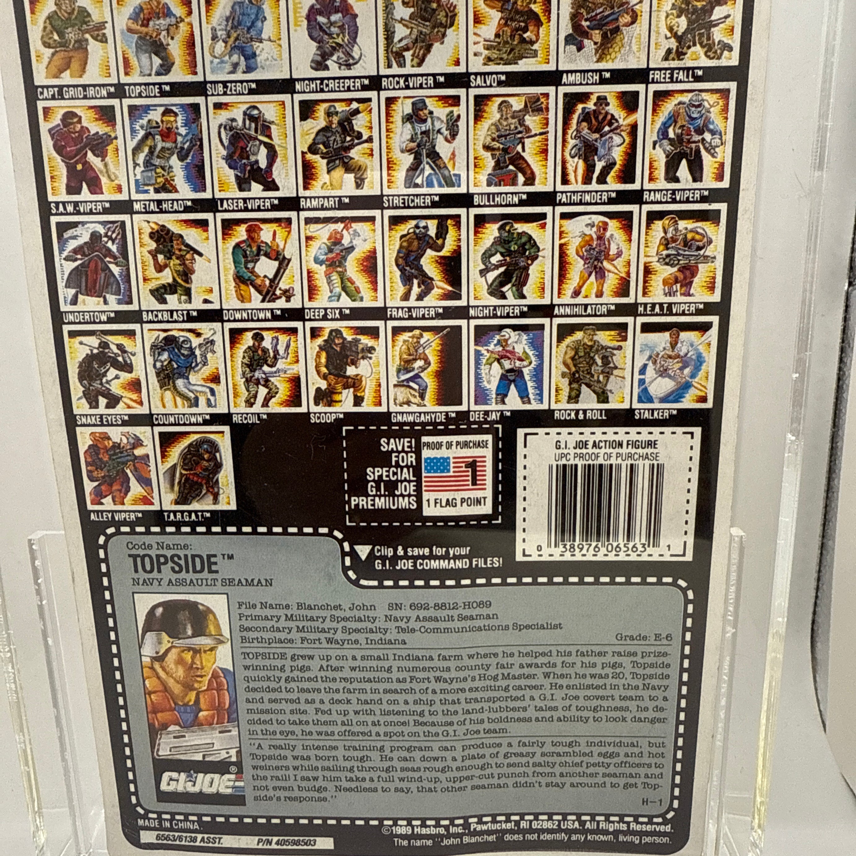 Hasbro G.I. Joe Vintage 1989 Code Name: Topside Hasbro 34 Back Punched Card Action Figure