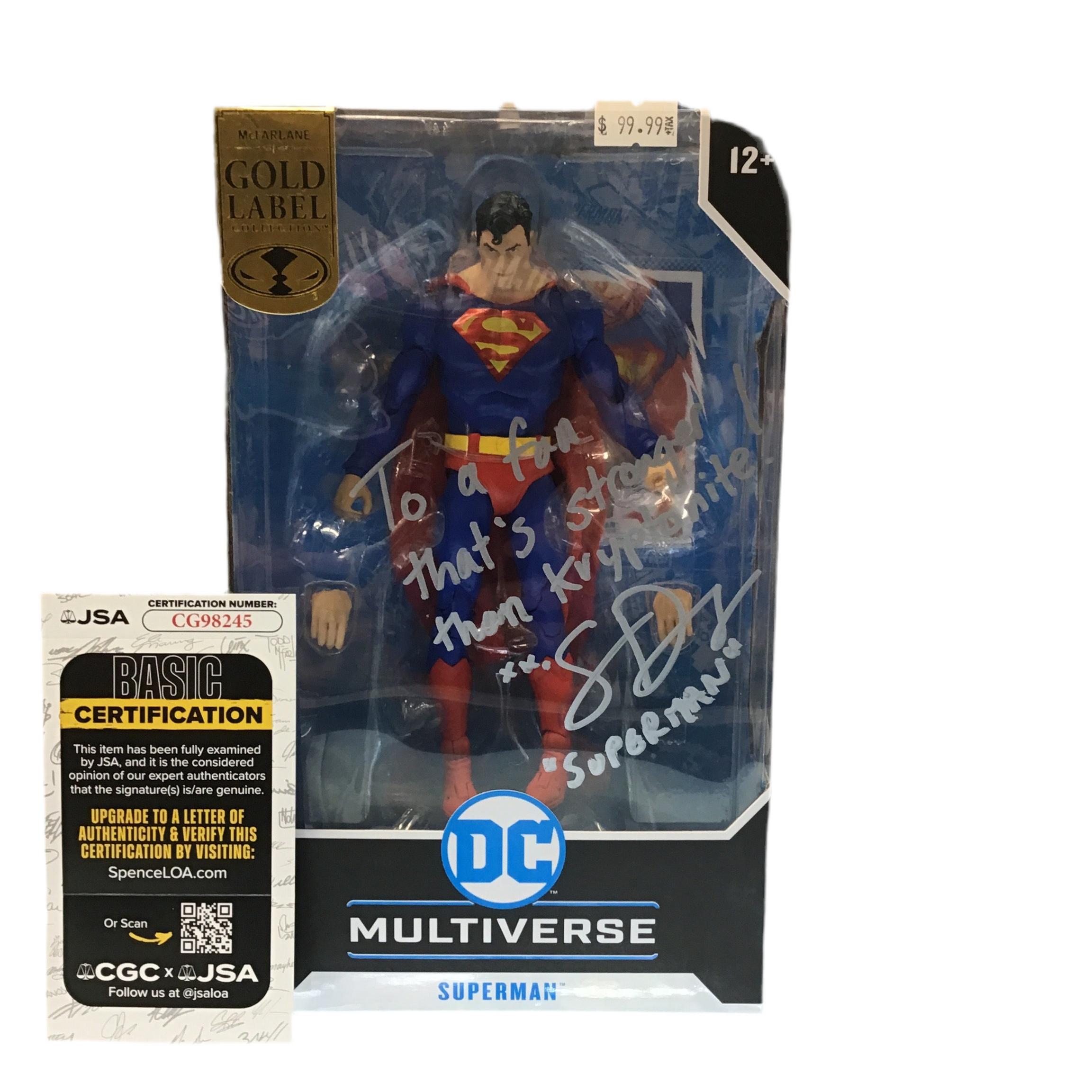 SIGNED McFarlane Toys Gold Label Collection DC Multiverse Superman Action Figure JSA CERT