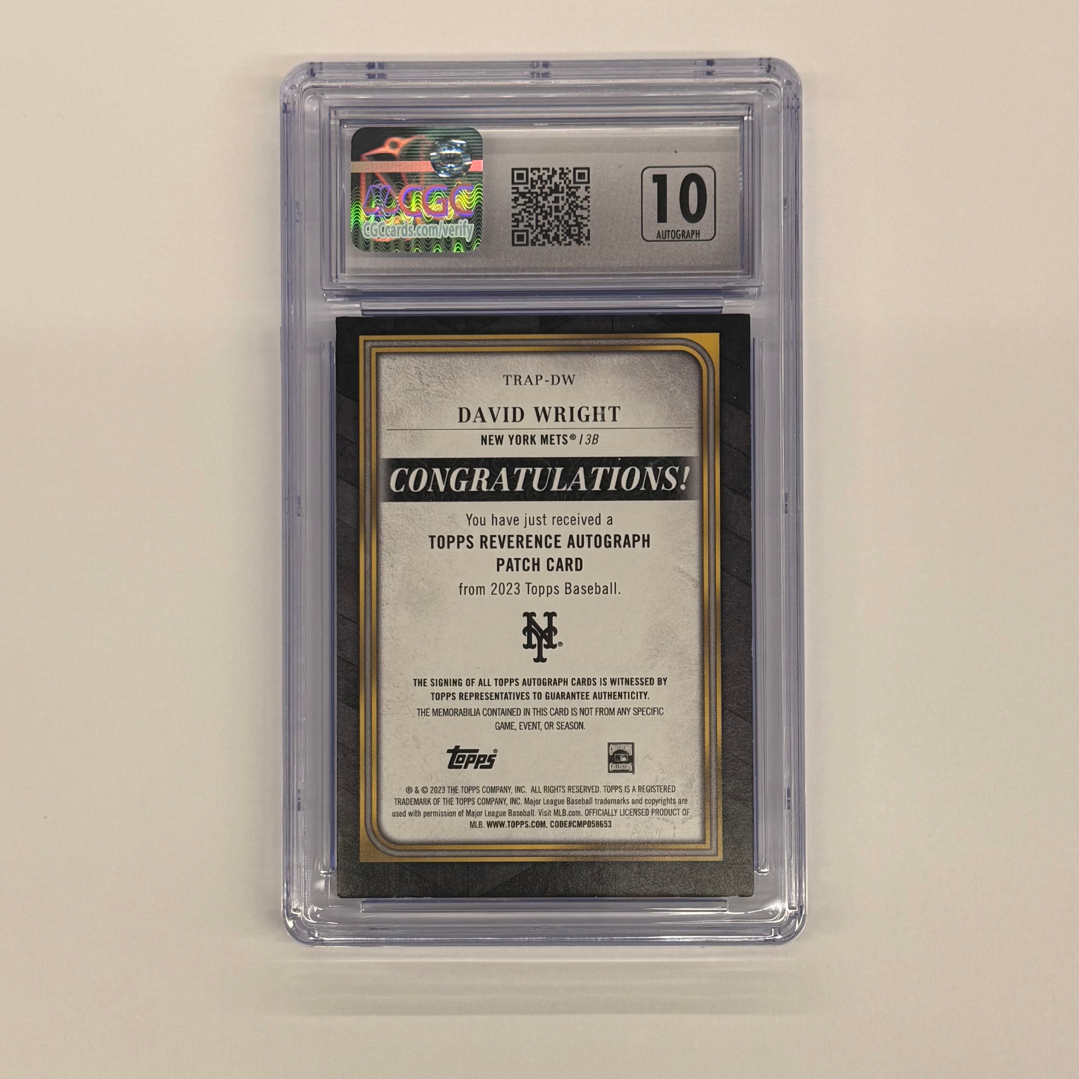 2023 Topps CGC 8 NM/MINT David Wright Reverence Autogaph Patch Card #TRAP-DW Numbered 3/5