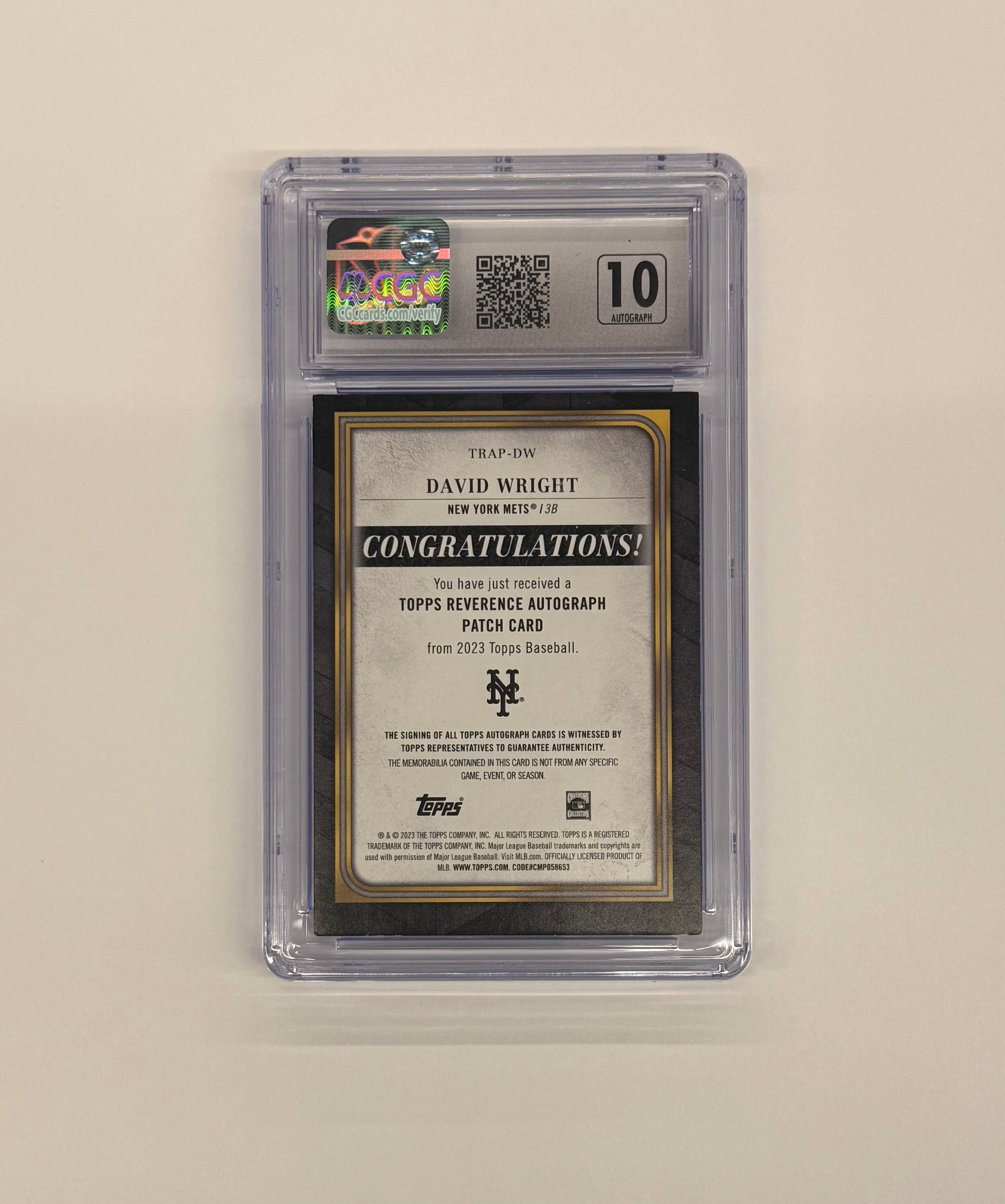 2023 Topps CGC 8 NM/MINT David Wright Reverence Autogaph Patch Card #TRAP-DW Numbered 3/5