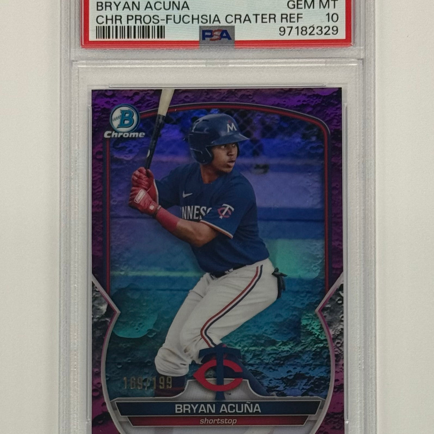 2023 Bowman Chrome PSA 10 GEM MT Bryan Acuna #BCP-37 Fuchsia Crater Refractor Numbered 169/199