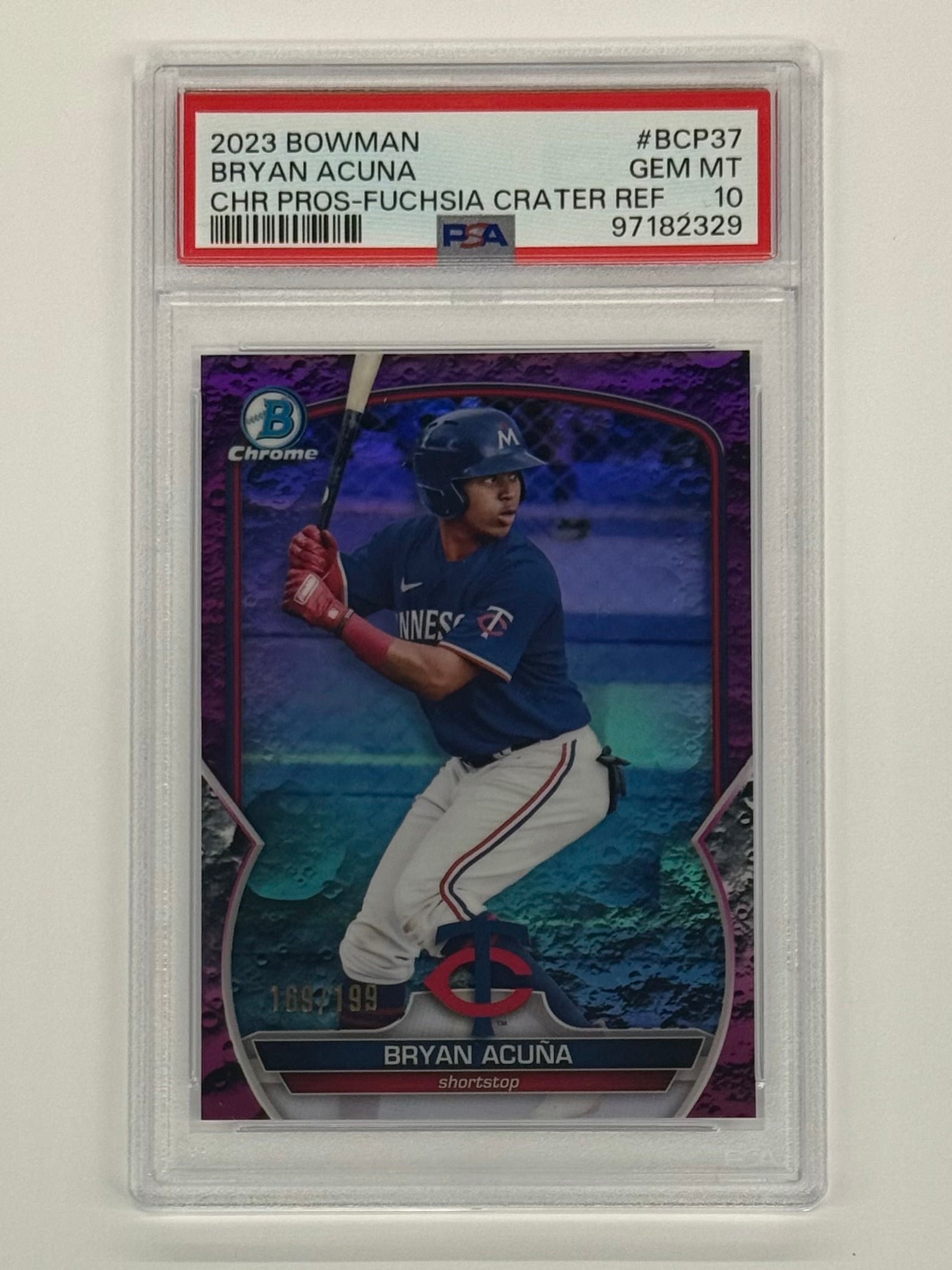 2023 Bowman Chrome PSA 10 GEM MT Bryan Acuna #BCP-37 Fuchsia Crater Refractor Numbered 169/199