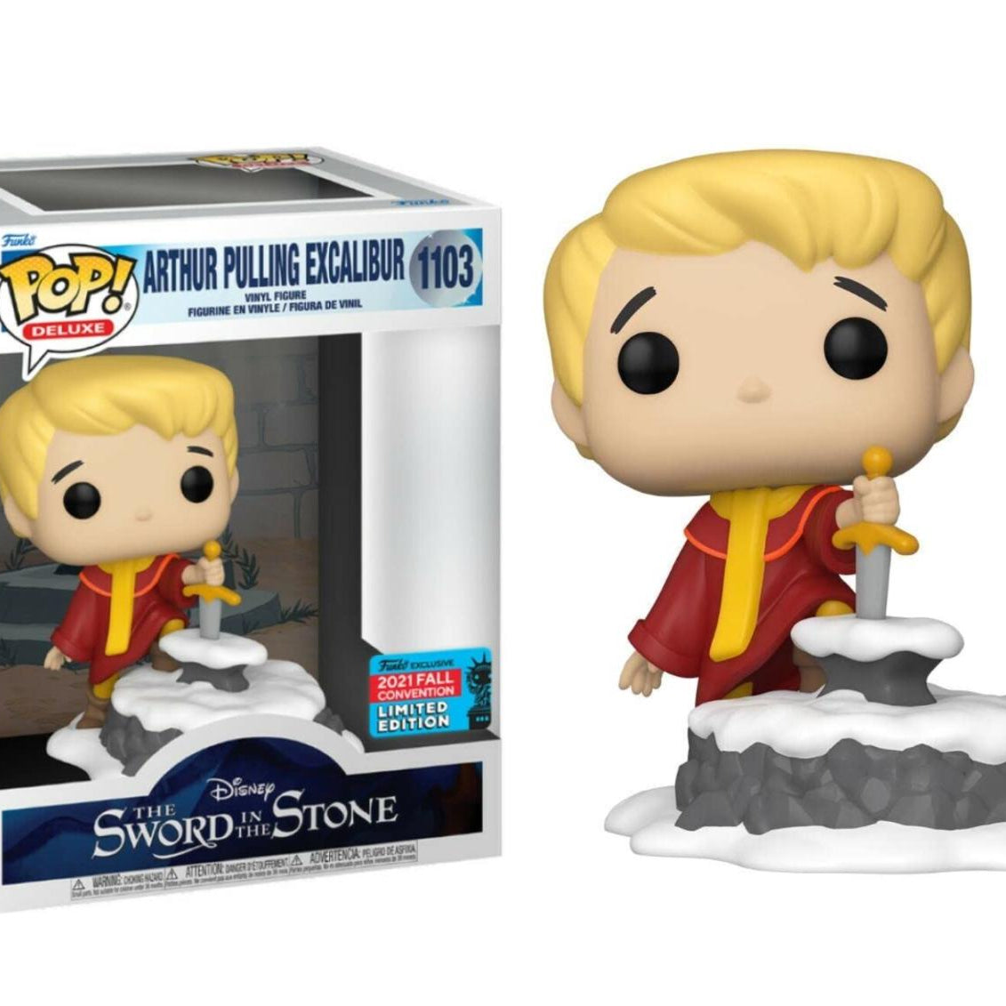 Funko Pop! Deluxe Disney The Sword In The Stone Arthur Pulling Excalibur #1103 NYCC 2021 Exclusive Shared Sticker