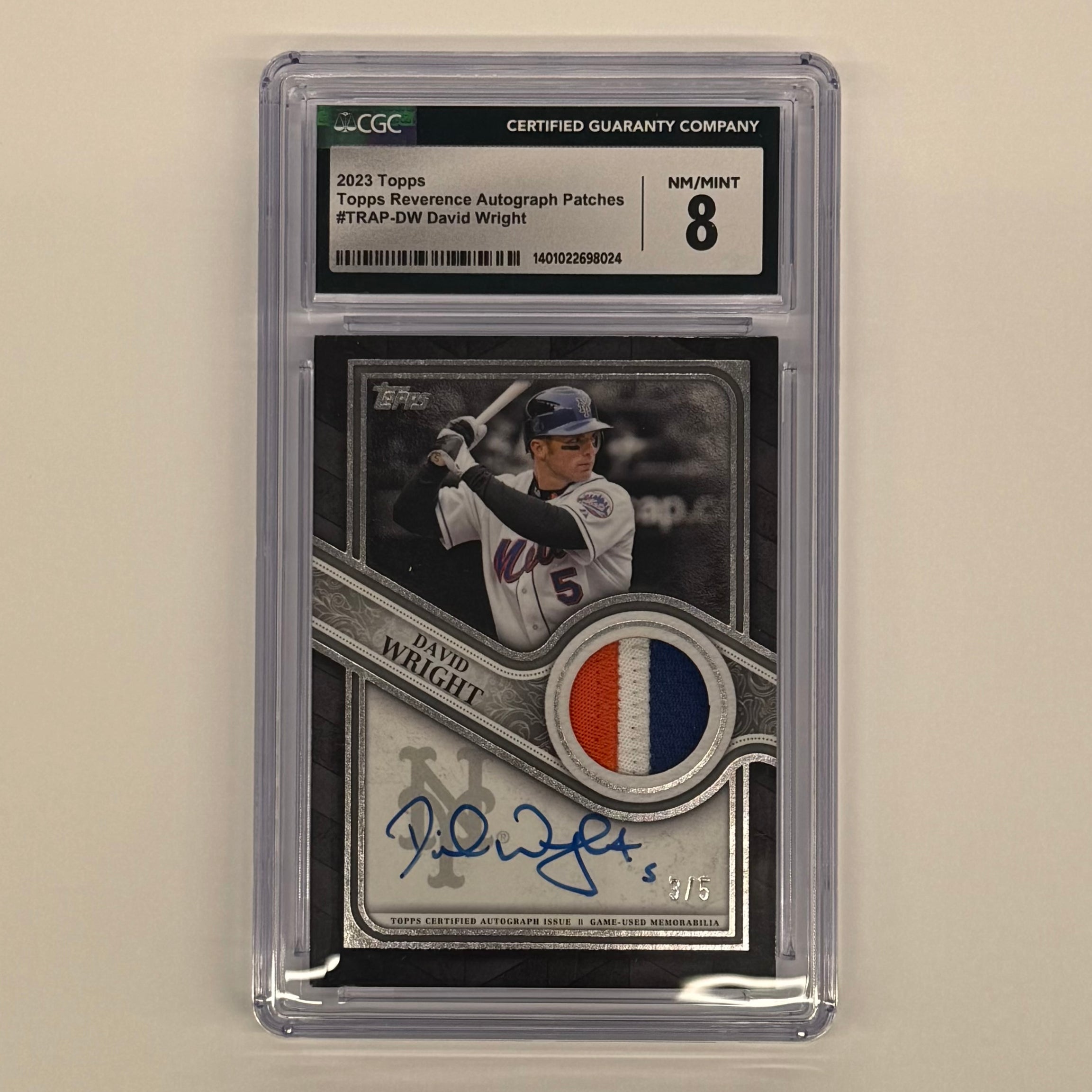 2023 Topps CGC 8 NM/MINT David Wright Reverence Autogaph Patch Card #TRAP-DW Numbered 3/5