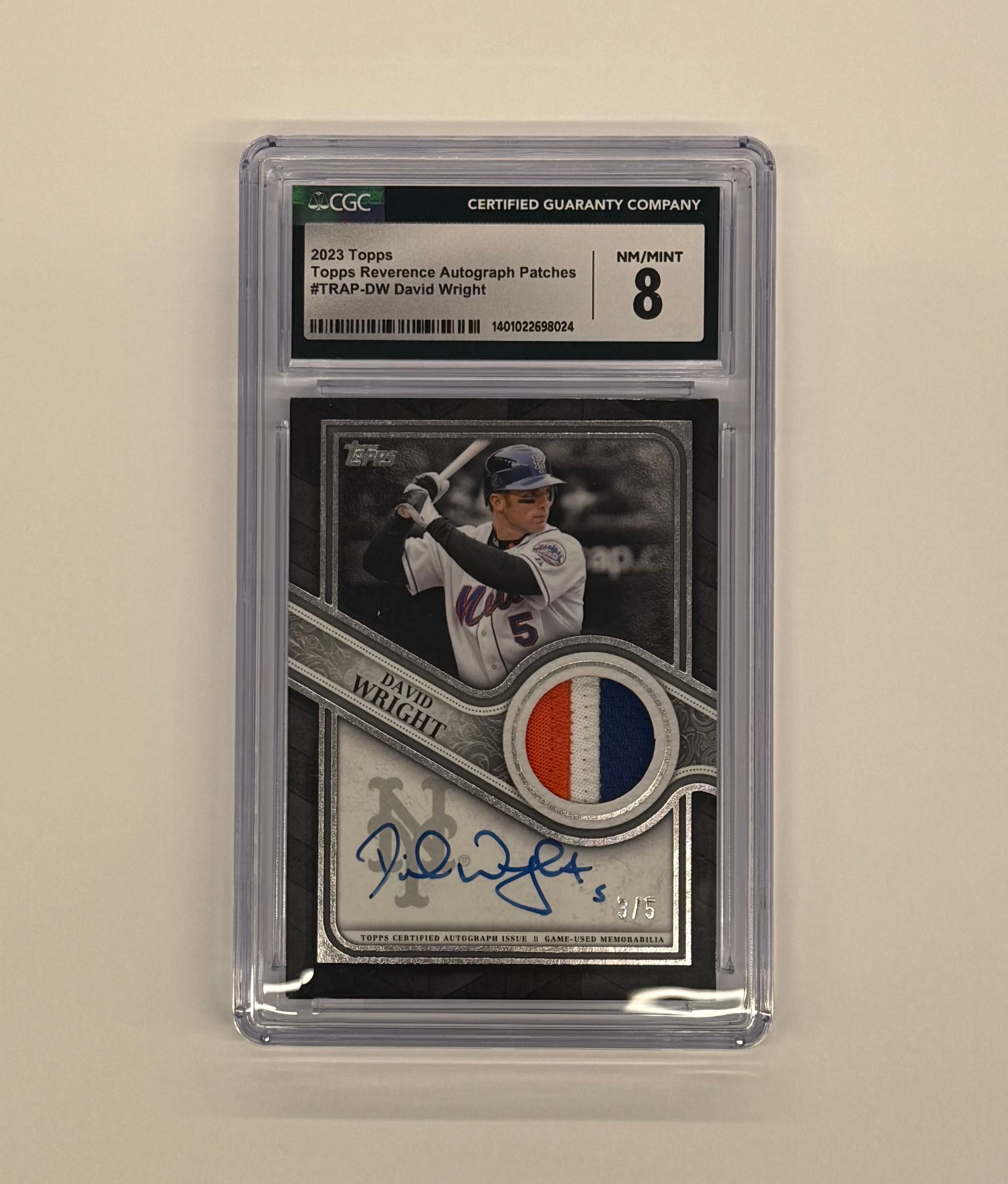 2023 Topps CGC 8 NM/MINT David Wright Reverence Autogaph Patch Card #TRAP-DW Numbered 3/5