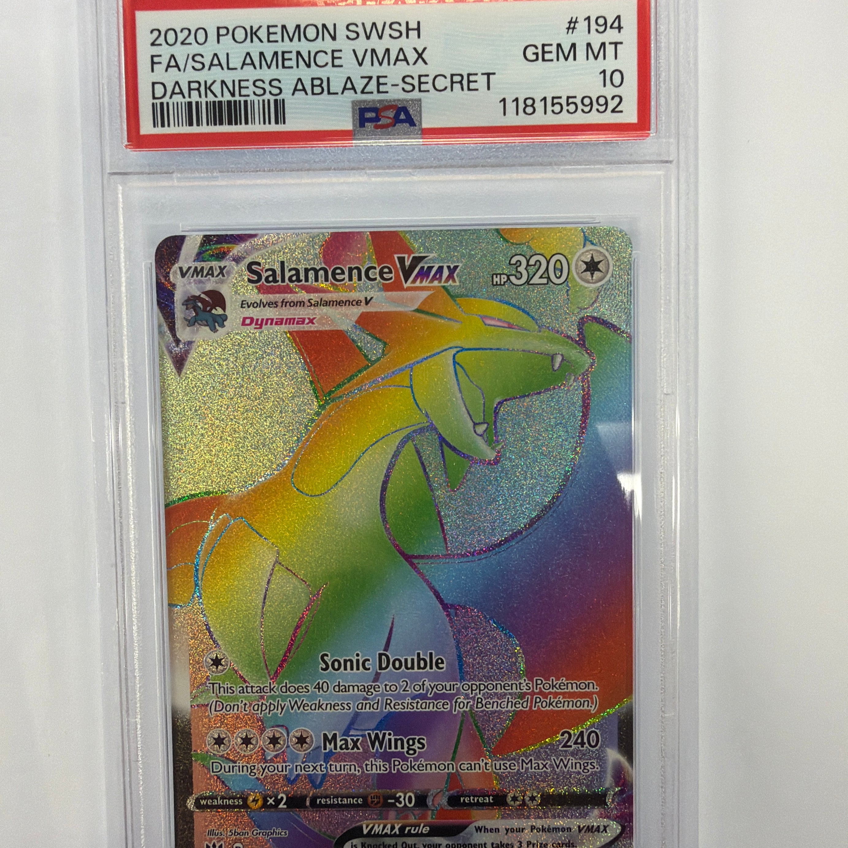 Pokémon TCG - PSA Gem MT 10 Darkness Ablaze Salamence VMax 194/189 Secret Rare