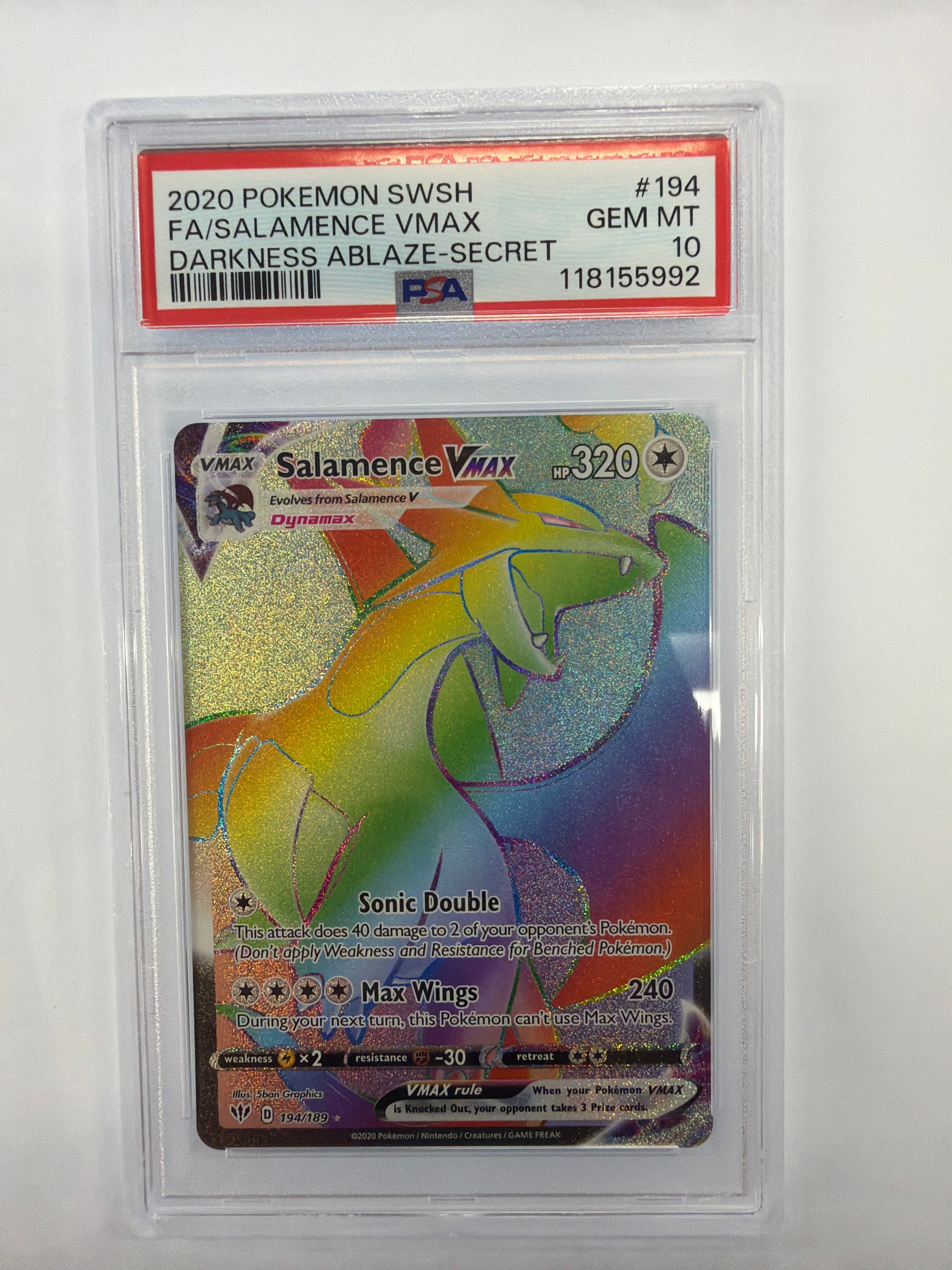 Pokémon TCG - PSA Gem MT 10 Darkness Ablaze Salamence VMax 194/189 Secret Rare