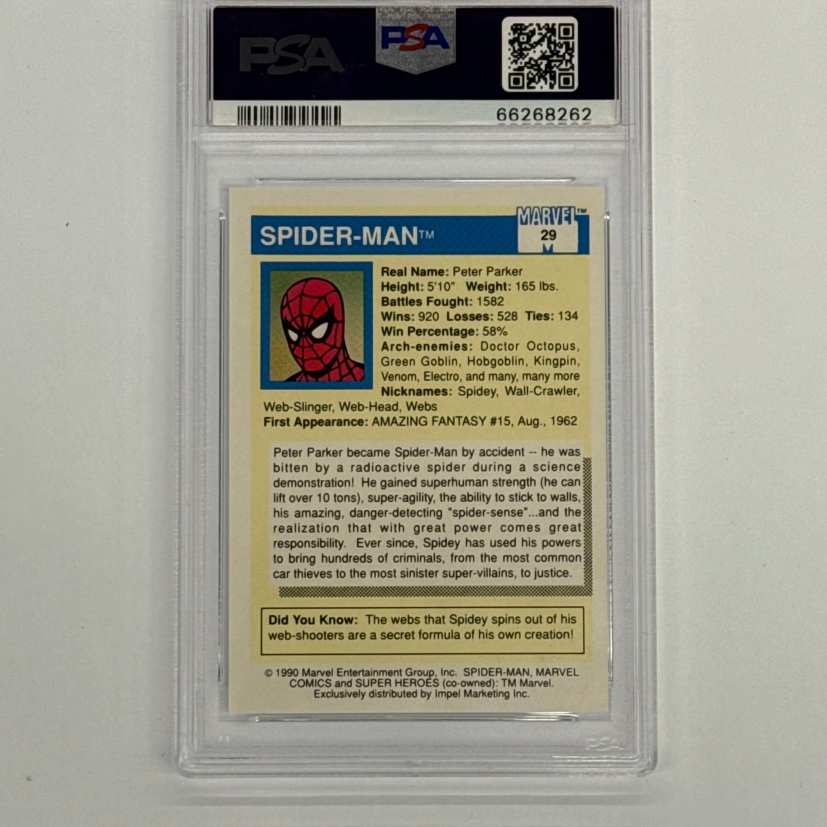 1990 Marvel Universe PSA NM-MT 8 Spider-Man #29
