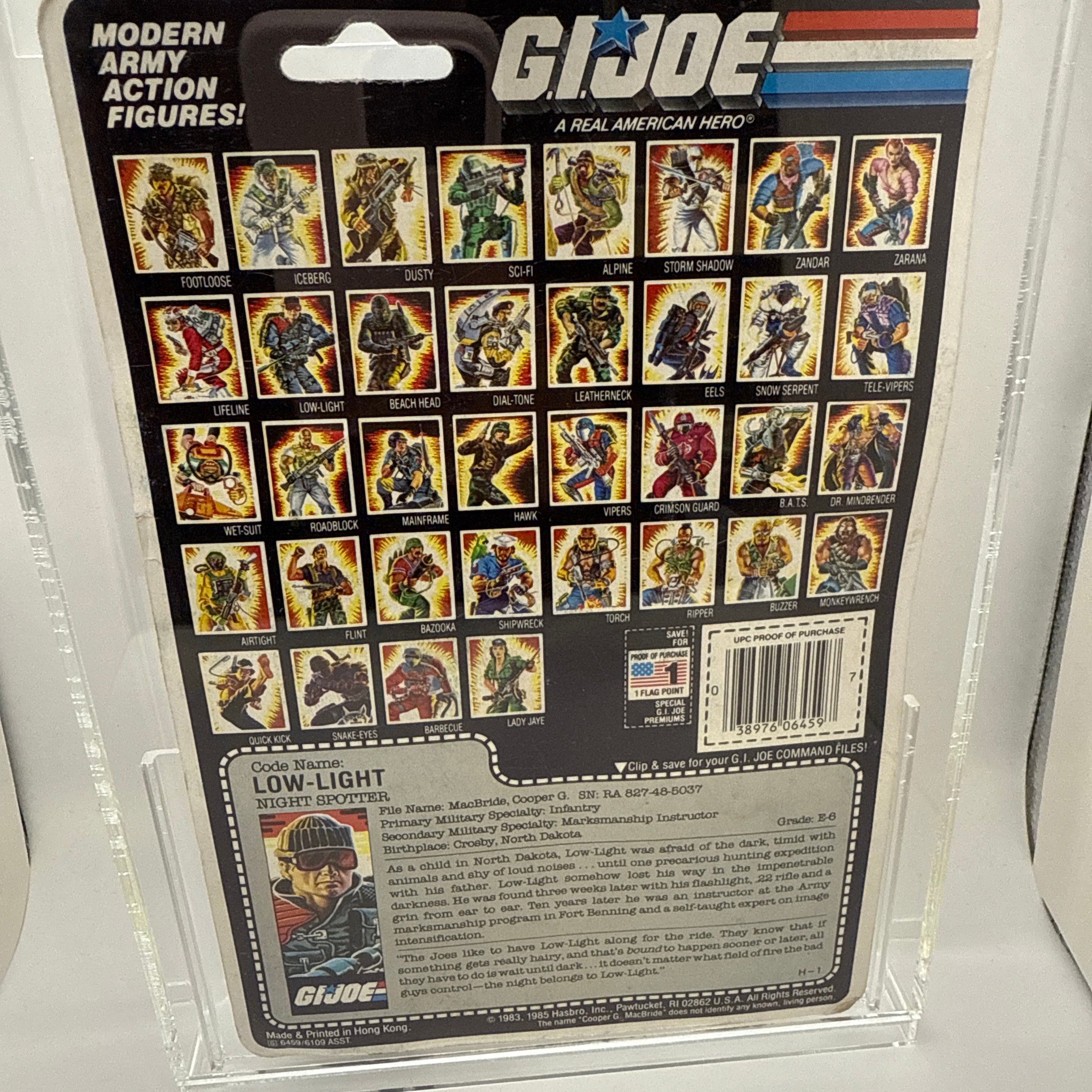 Hasbro G.I. Joe Vintage 1985 Code Name: Low Light Night Spotter 36 Back Punched Card Action Figure