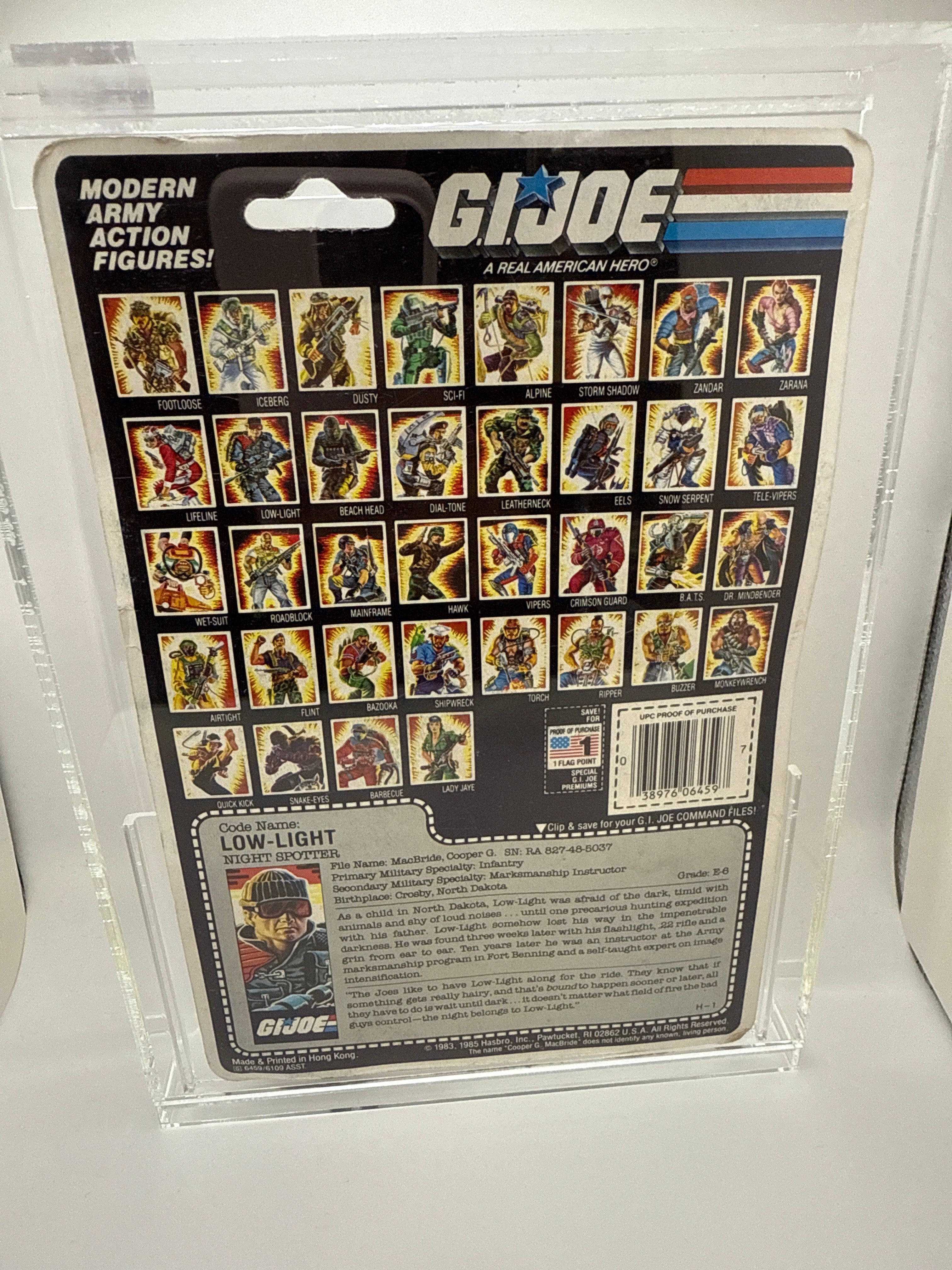Hasbro G.I. Joe Vintage 1985 Code Name: Low Light Night Spotter 36 Back Punched Card Action Figure