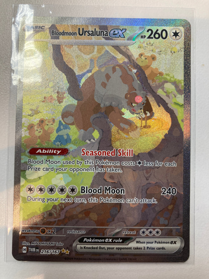 Pokmon TCG Bloodmoon Ursaluna Ex 216/167 Twilight Masquerade Alt Art   True Believers Gaming and Collectibles