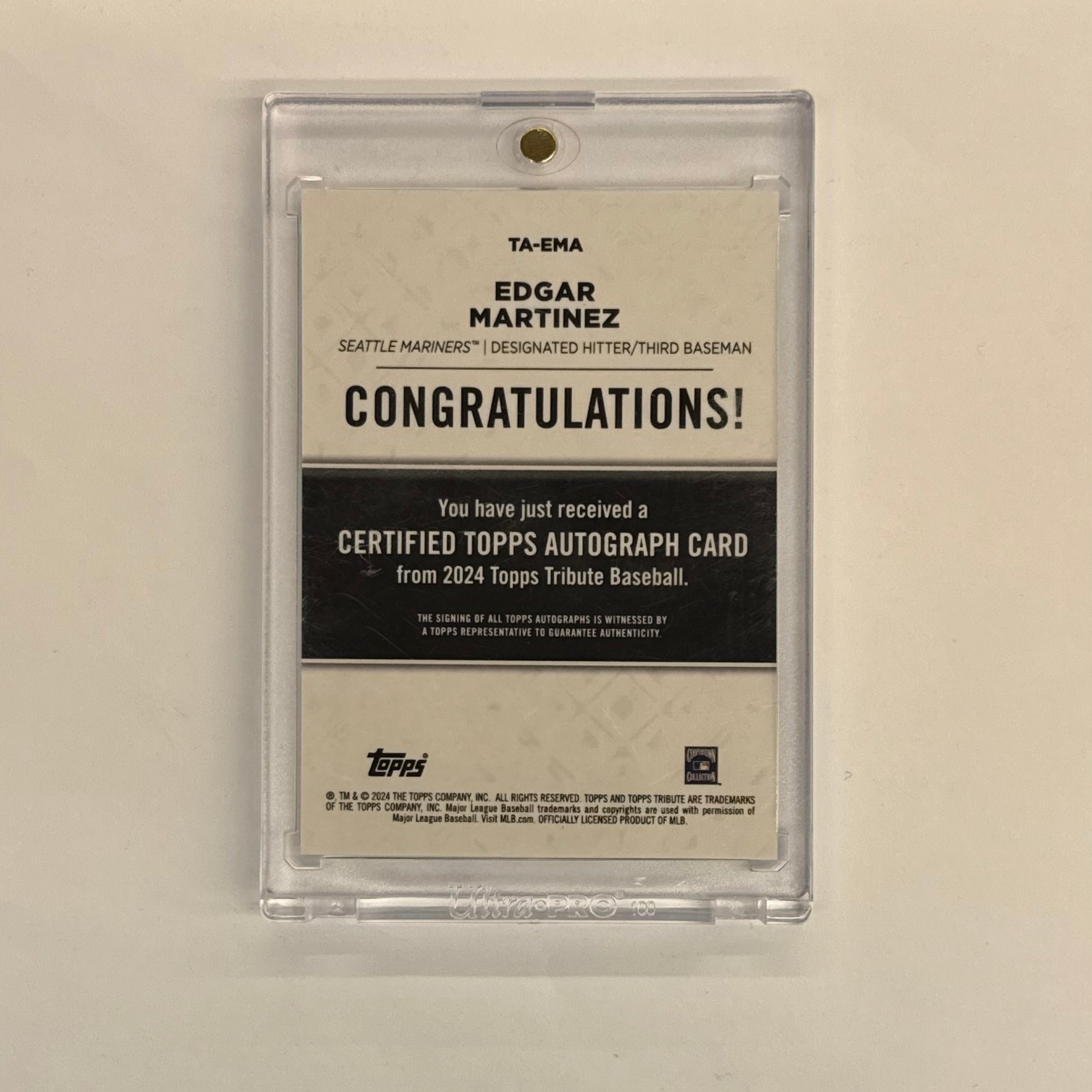2024 Topps Tribute Edgar Martinez Certified Autograph Card #TA-EMA Numbered 74/99