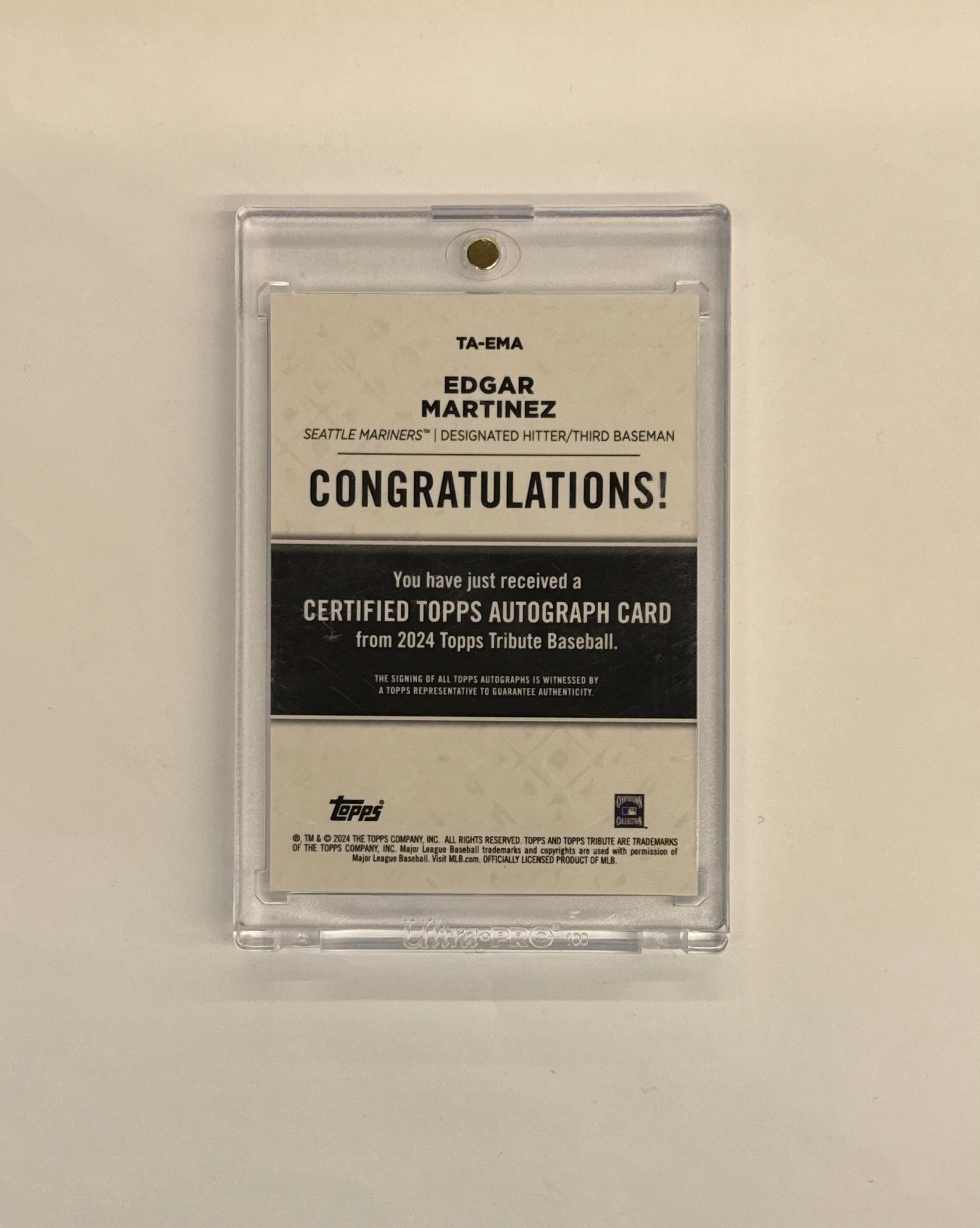 2024 Topps Tribute Edgar Martinez Certified Autograph Card #TA-EMA Numbered 74/99