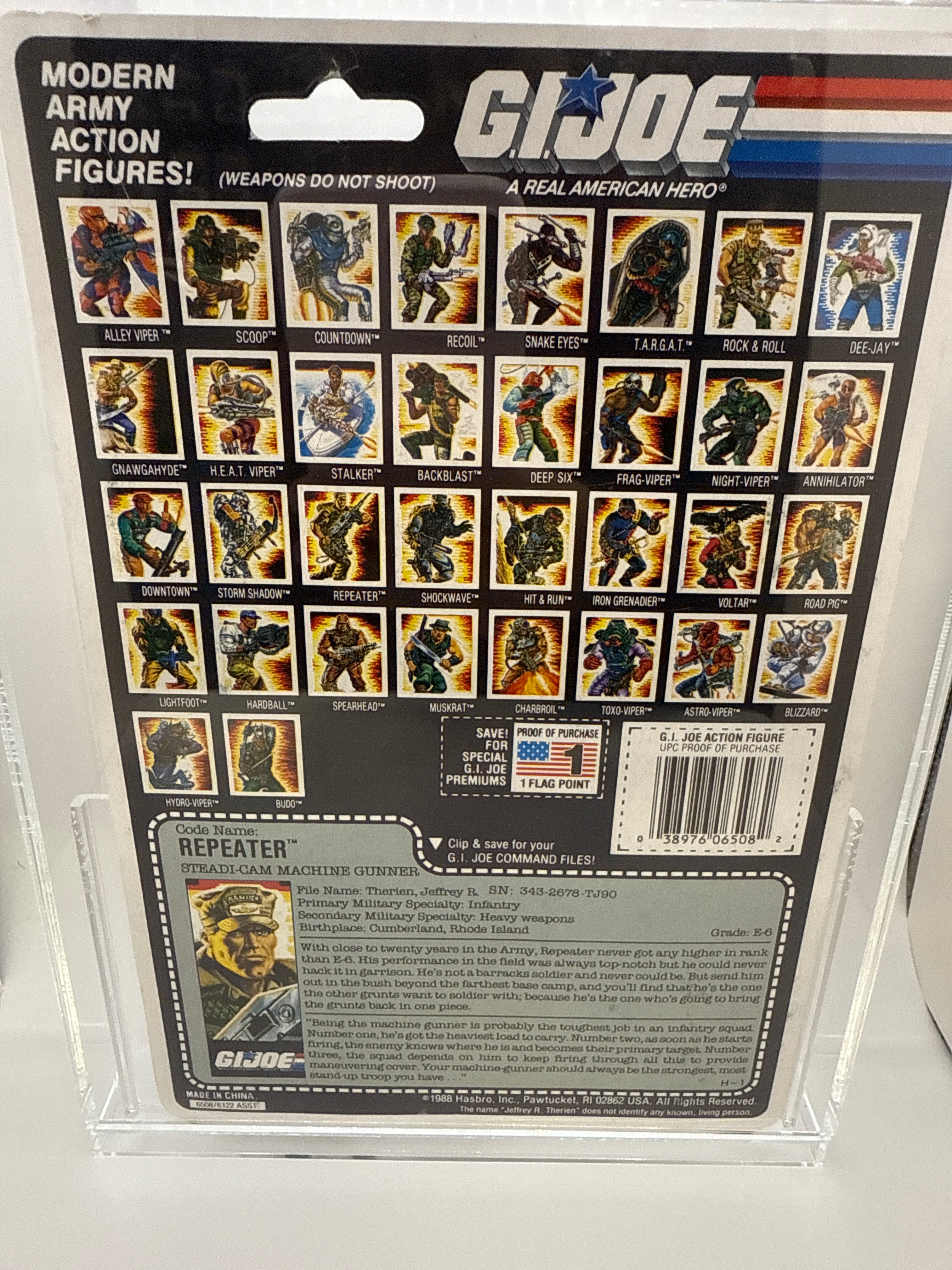 Hasbro G.I. Joe Vintage 1988 Code Name: Repeater Steadi Cam Machine Gunner 34 Back Punched Card Action Figure