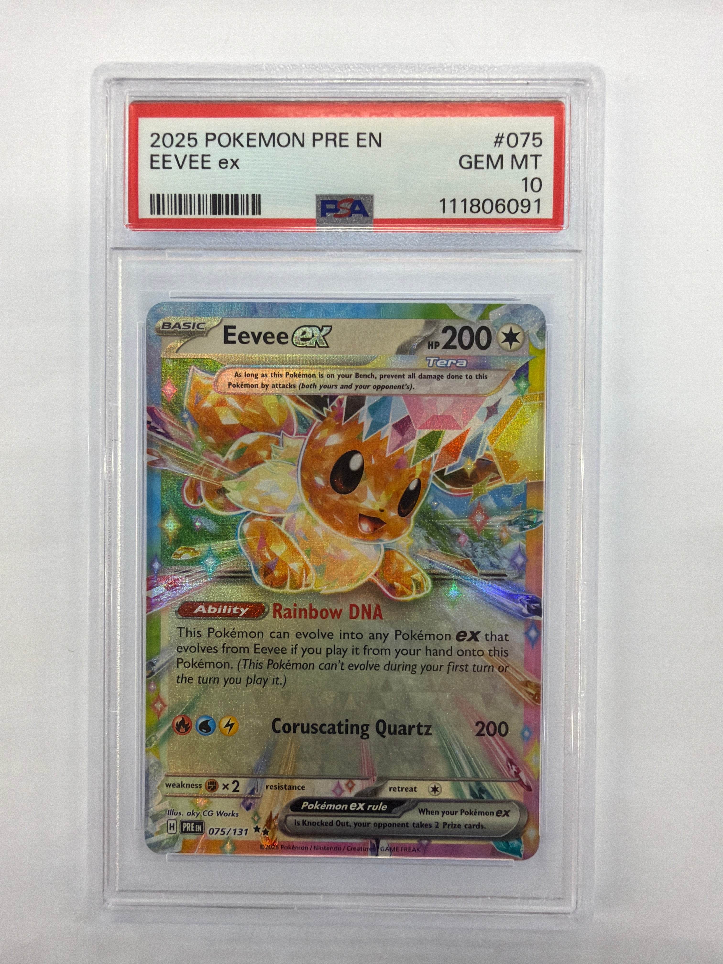Pokémon TCG - PSA Gem MT 10 Prismatic Evolutions Eevee ex 075/131 Double Rare