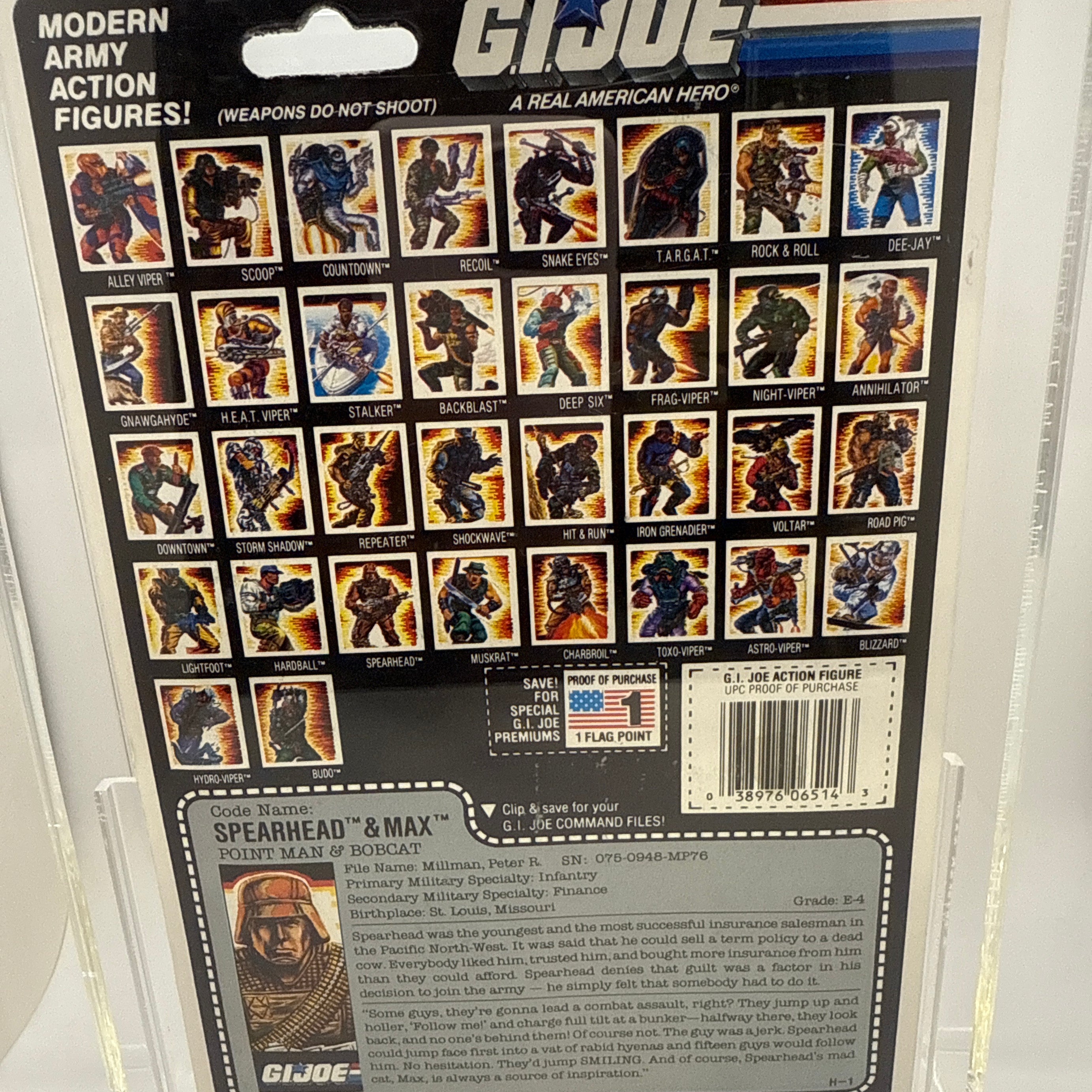 Hasbro G.I. Joe Vintage 1988 Code Name: Spearhead & Max Point Man & Bobcat 34 Back Punched Card