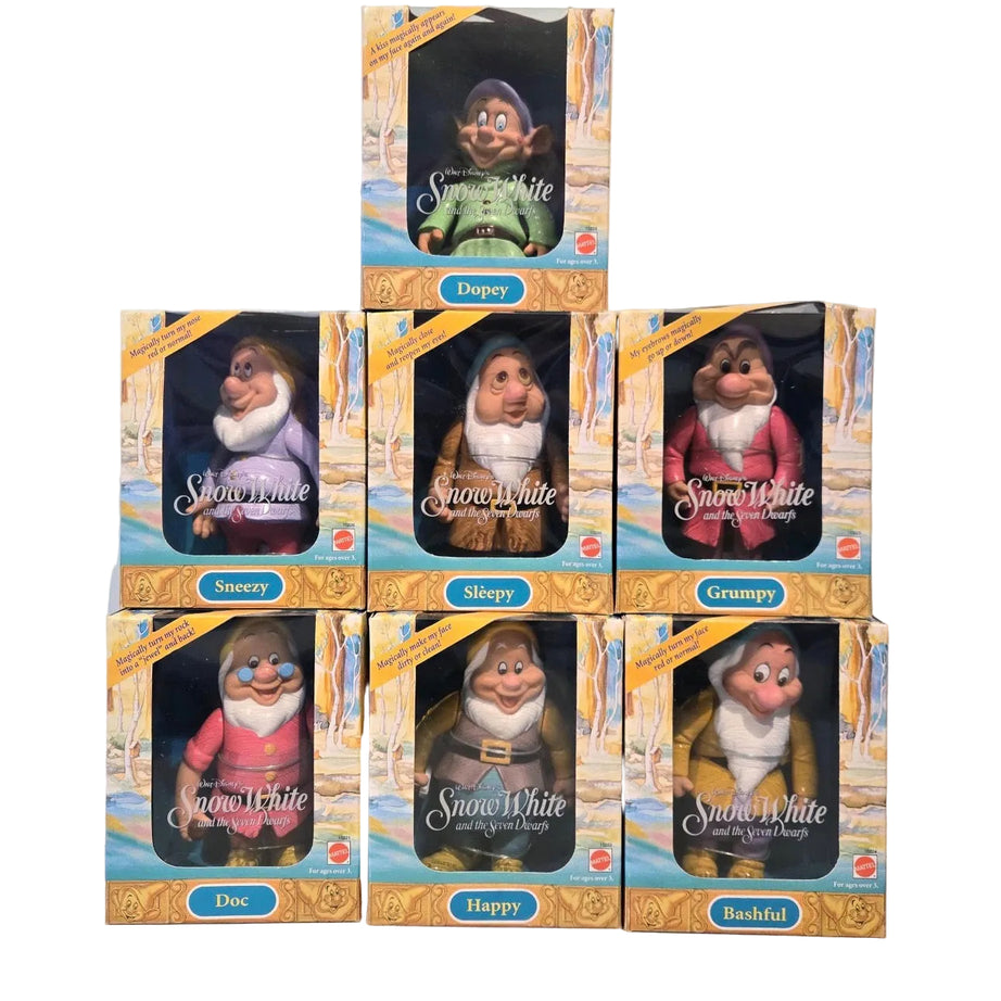 SOLD AS SET Mattel Disney Snow White and the Seven Dwarfs Sleepy, Sneezy, Doc, Happy, Grumpy, Bashful, and Dopey Figure Set