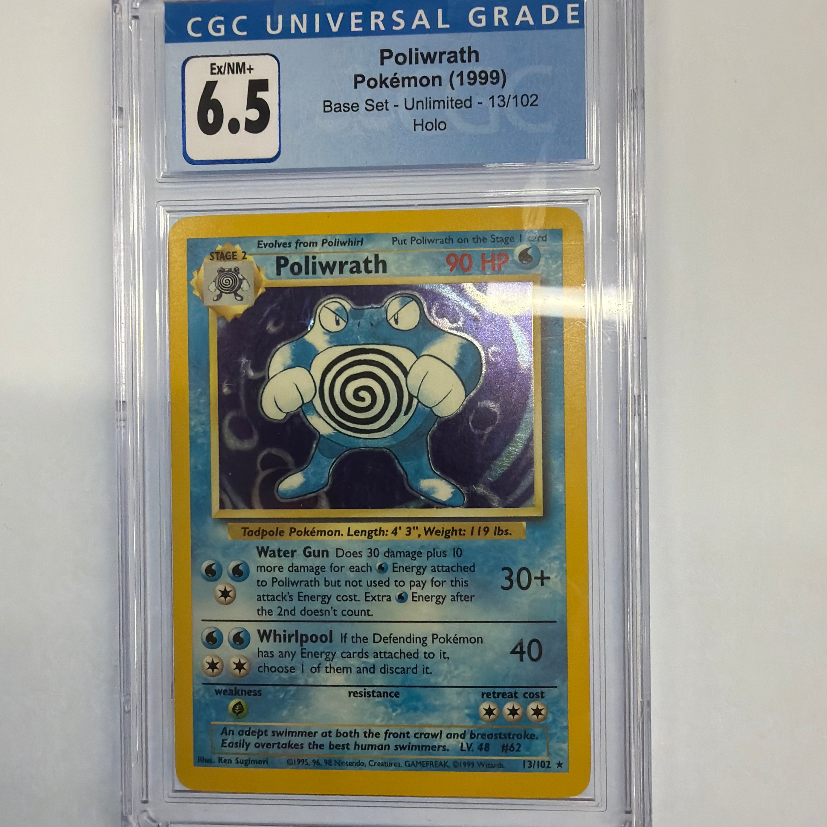 Pokemon TCG - CGC Ex/NM+ 6.5 Base Set Unlimited Vaporeon 13/102 Holo