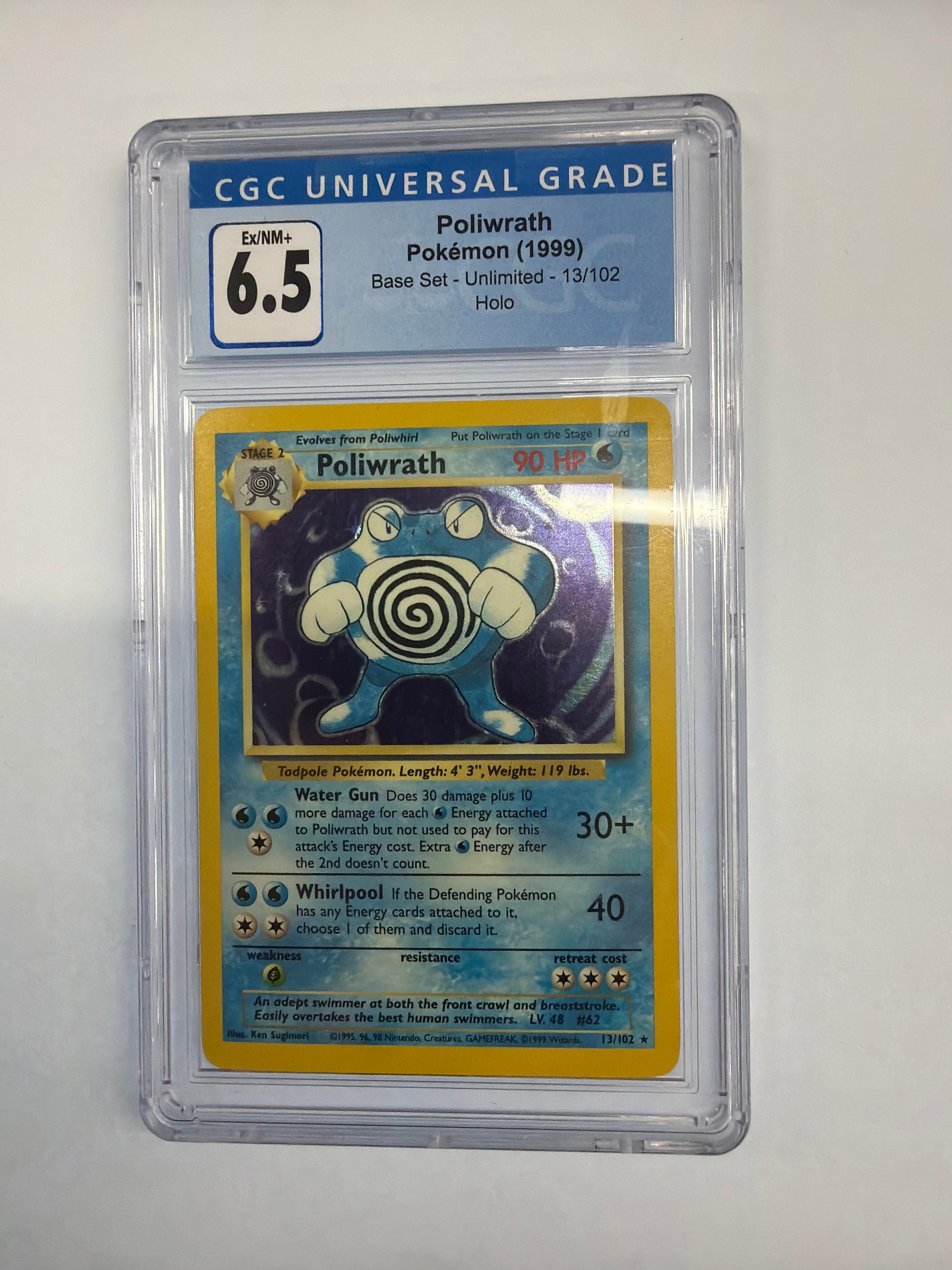 Pokemon TCG - CGC Ex/NM+ 6.5 Base Set Unlimited Vaporeon 13/102 Holo