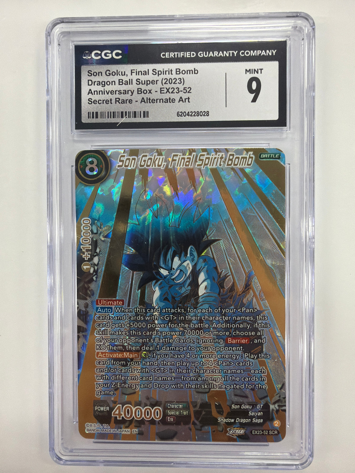 (J) Dragon Ball TCG - CGC Mint 9 2023 Anniversary Box Son Goku, Final Spirit Bomb EX23-52 Secret Rare Alternate Art