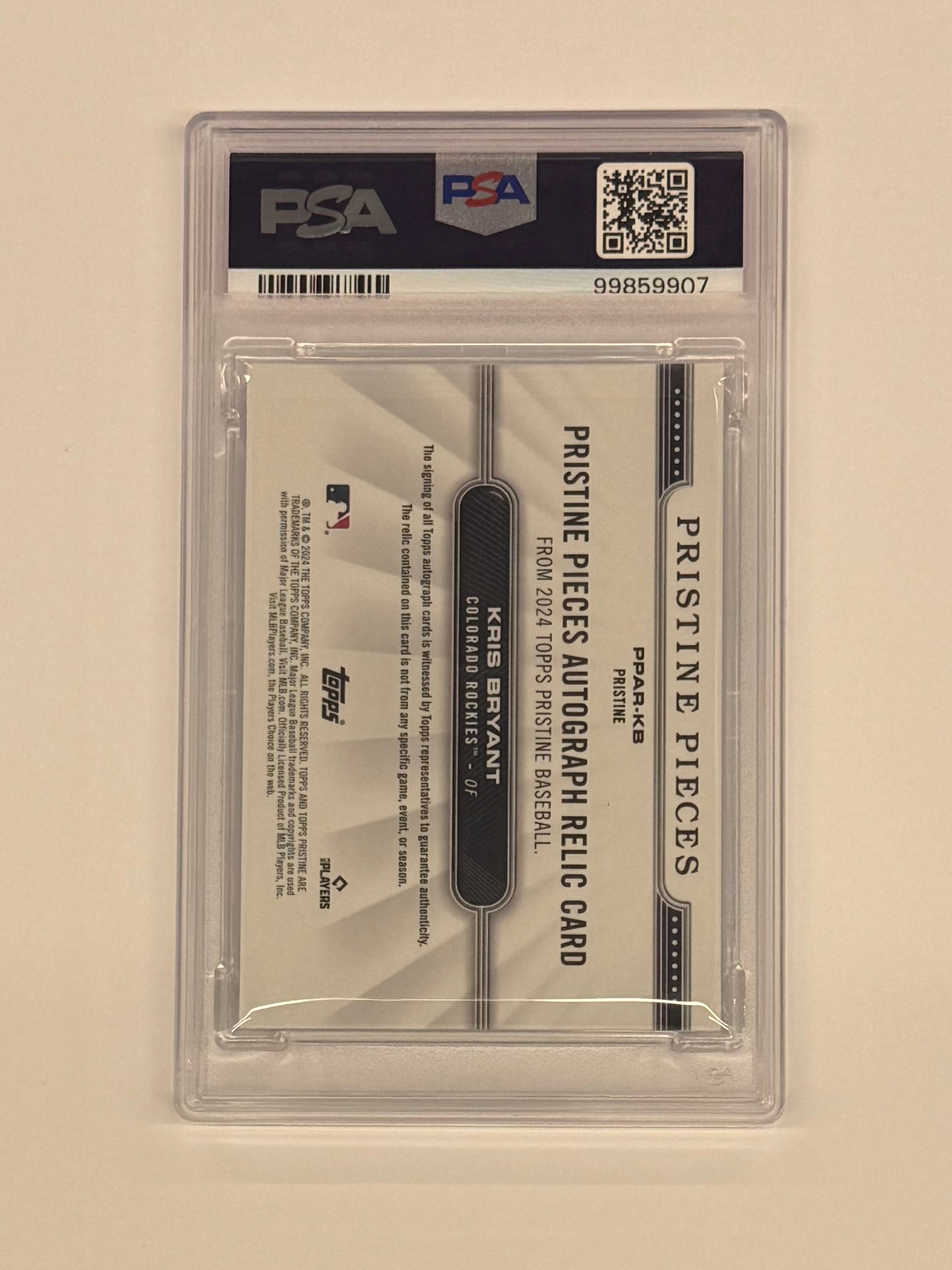 2024 Topps Pristine PSA 10 GEM MT Kris Bryant Pieces Auto Relic Card #PPAR-KB Numbered 15/99