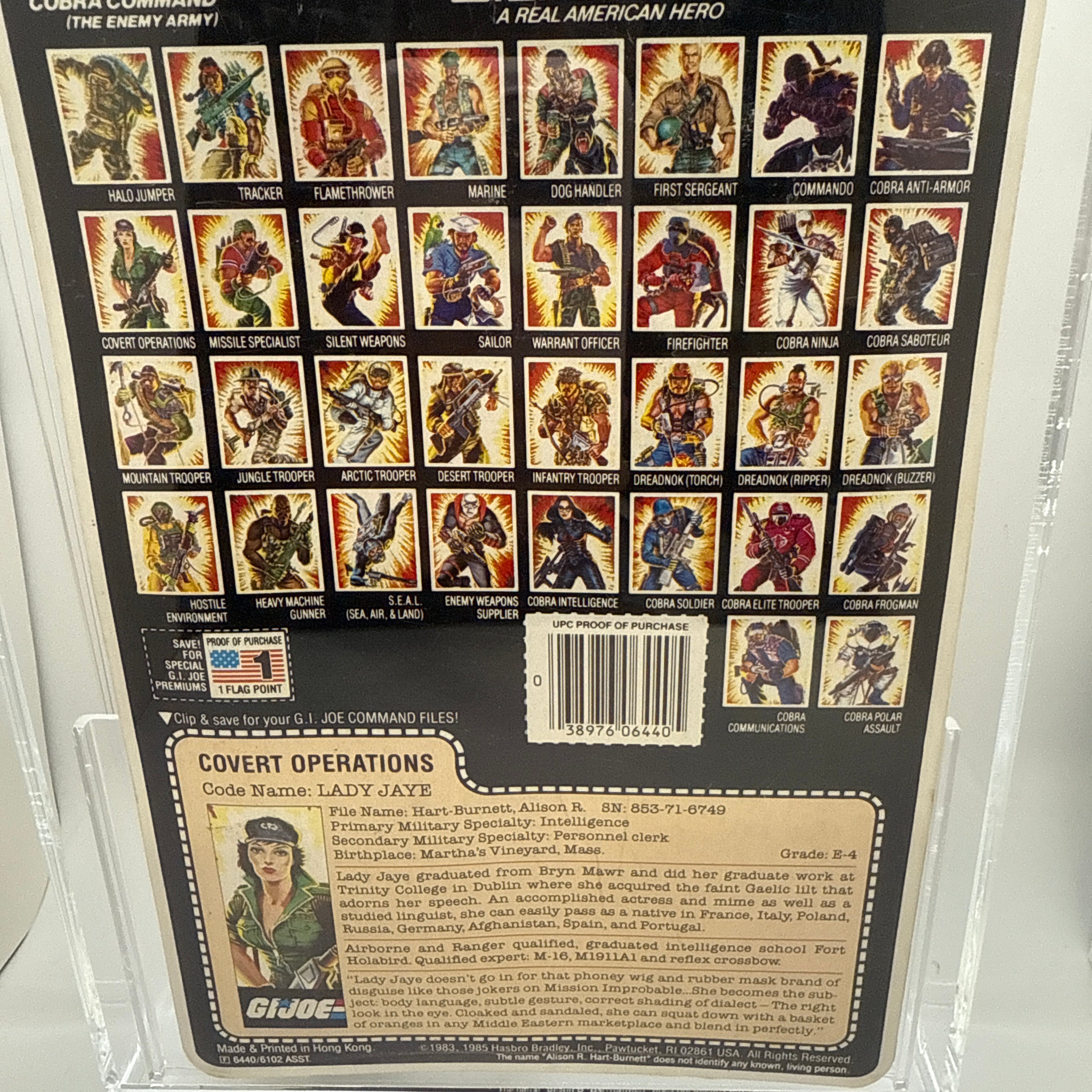 Hasbro G.I. Joe Vintage 1985 Covert Operations Code Name: Lady Jaye 34 Back Punched Card