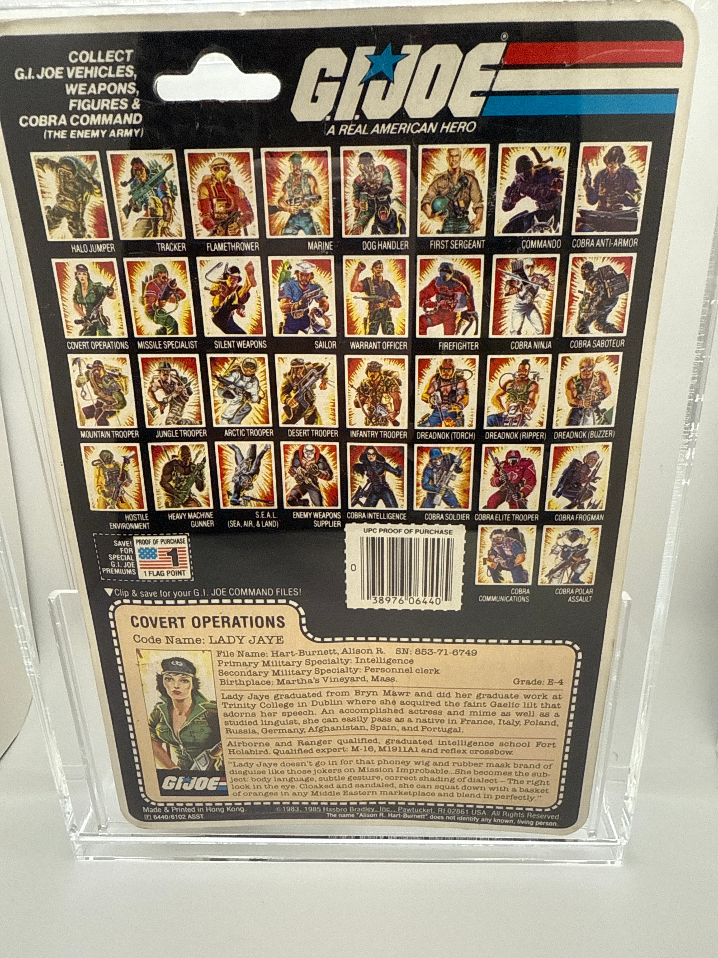 Hasbro G.I. Joe Vintage 1985 Covert Operations Code Name: Lady Jaye 34 Back Punched Card