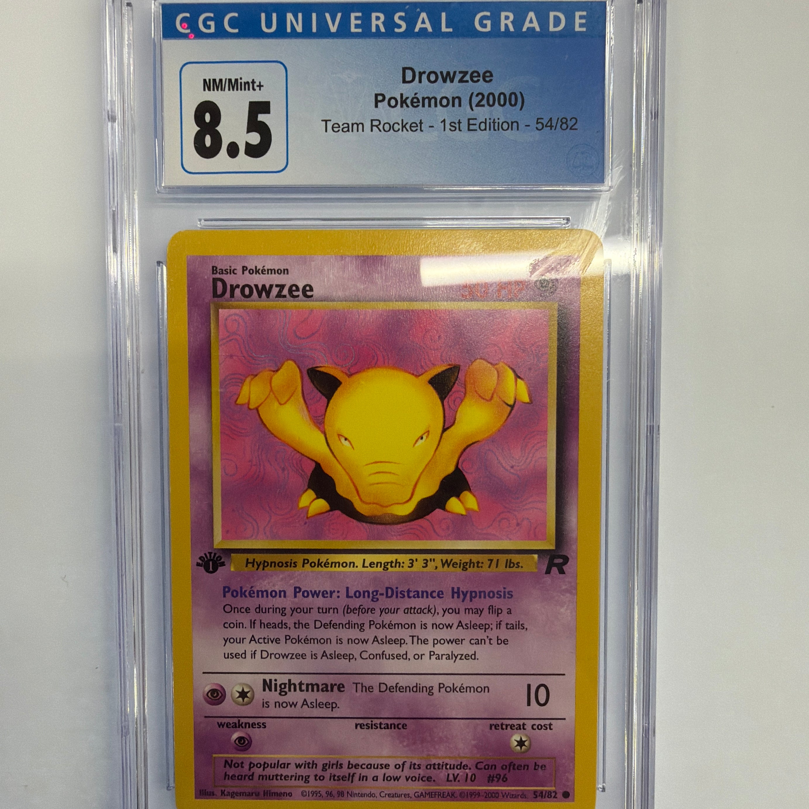 Pokemon TCG - CGC NM/Mint+ 8.5 Team Rocket 1st Edition Drowzee 54/82