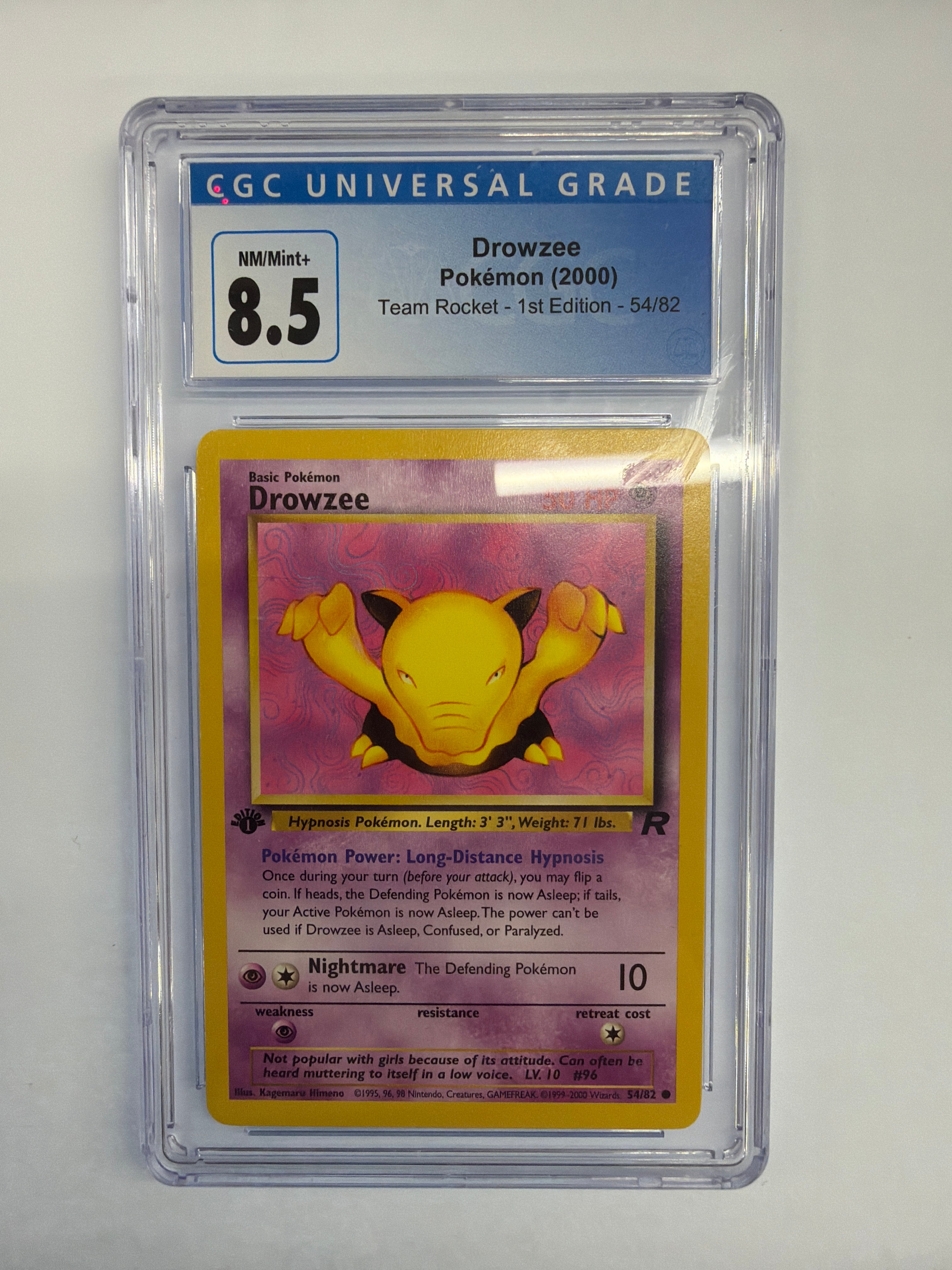 Pokemon TCG - CGC NM/Mint+ 8.5 Team Rocket 1st Edition Drowzee 54/82