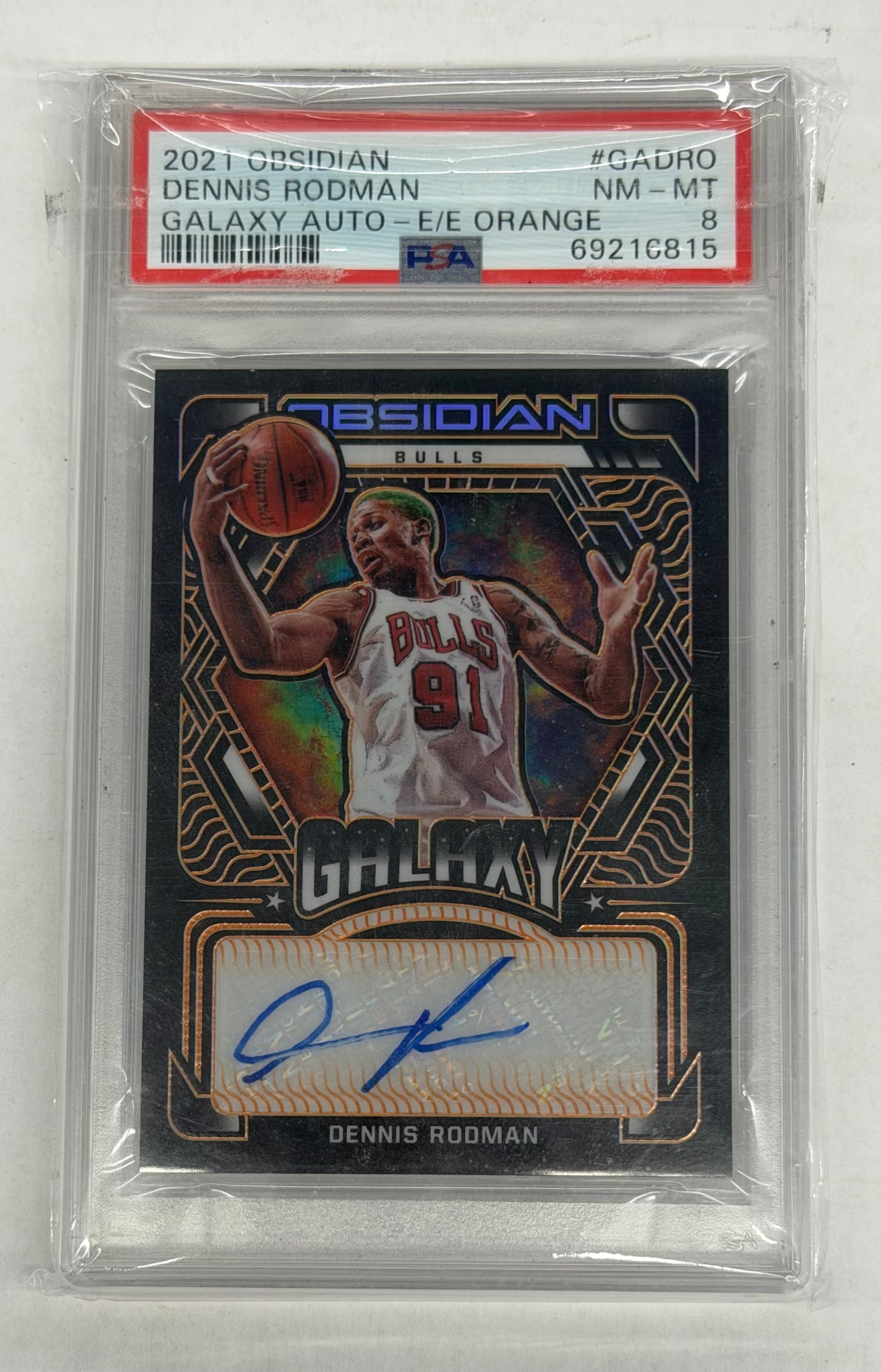 2020 Panini Obsidian Basketball PSA 8 NM - MT Dennis Rodman Galaxy Auto #GA-DRO Orange Numbered 50/50