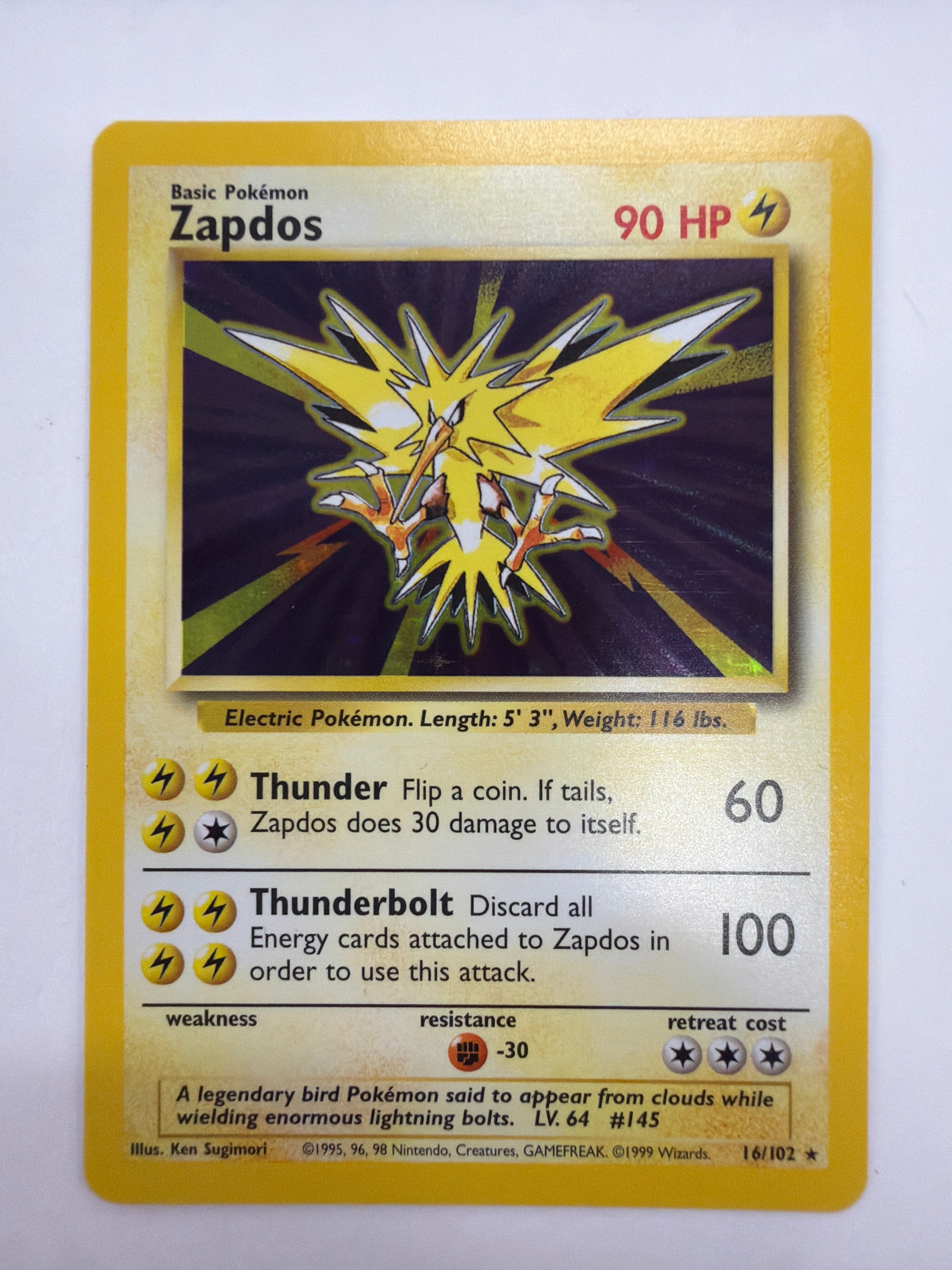 Pokémon TCG - Base Set Unlimited Zapdos 16/102 Holo NM