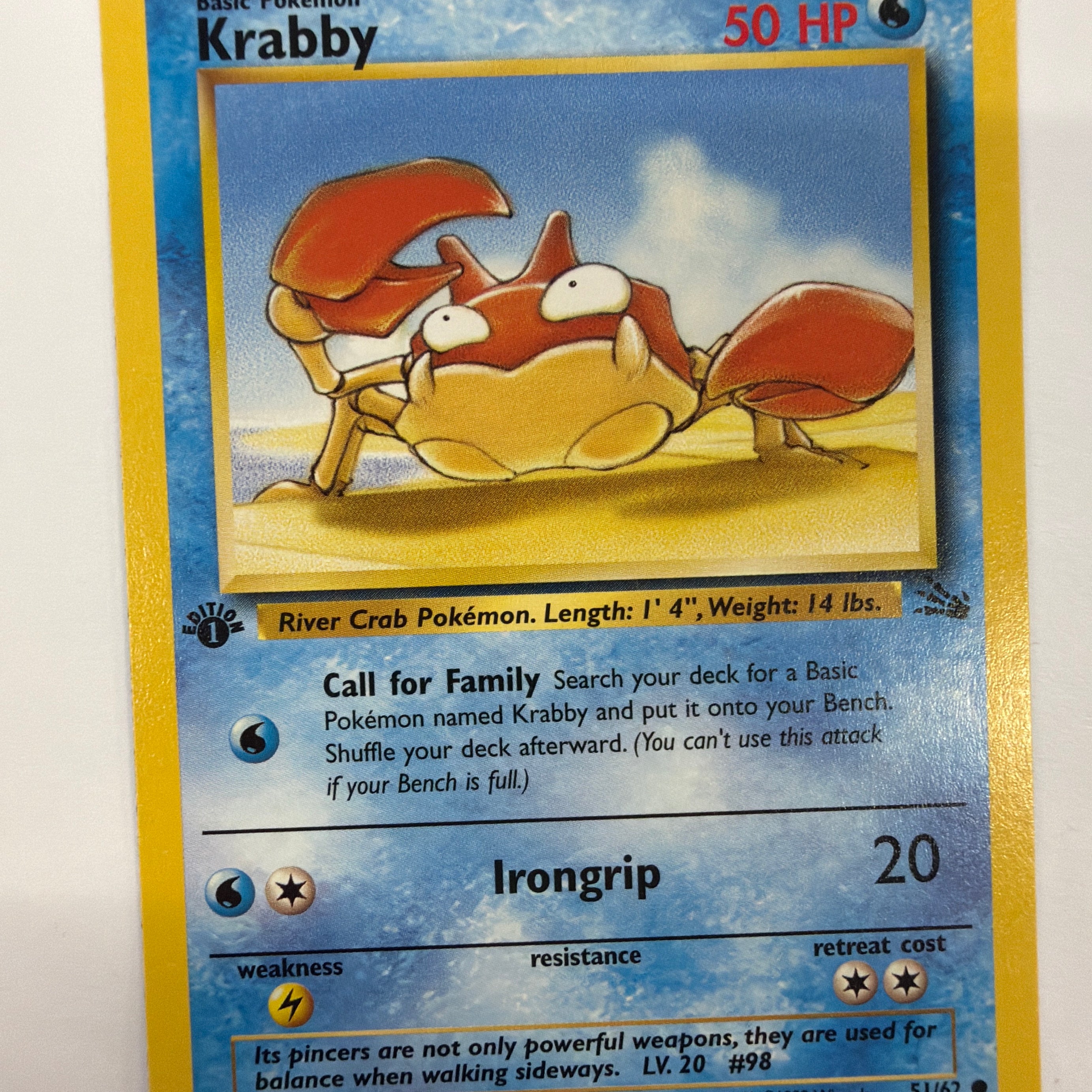 Pokémon TCG - Fossil 1st Edition Krabby 51/62 Non-Holo NM