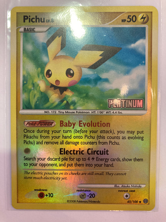 Pokmon TCG Pichu 45/100 Stormfront Platinum Stamp Reverse Holo NM True Believers Gaming and Collectibles Pokmon TCG Pichu 45/100 Stormfront Platinum Stamp Reverse Holo NM True Believers Gaming and Collectibles