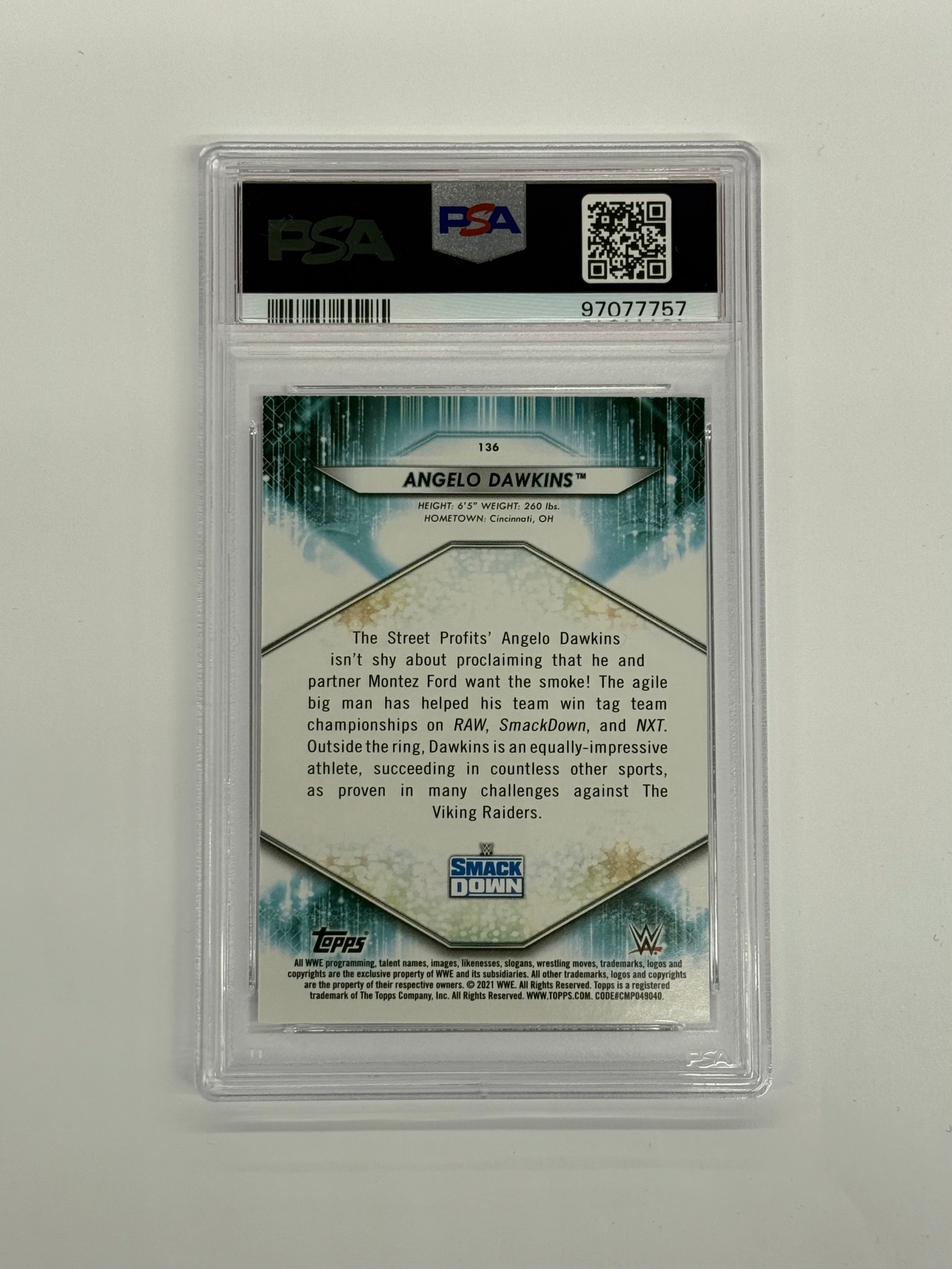 2021 Topps WWE PSA 9 MINT Angelo Dawkins #136 Black Numbered 2/5