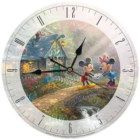 Thomas Kinkade Disney Mickey and Minnie Sweetheart Bridge Glass Wall Clock