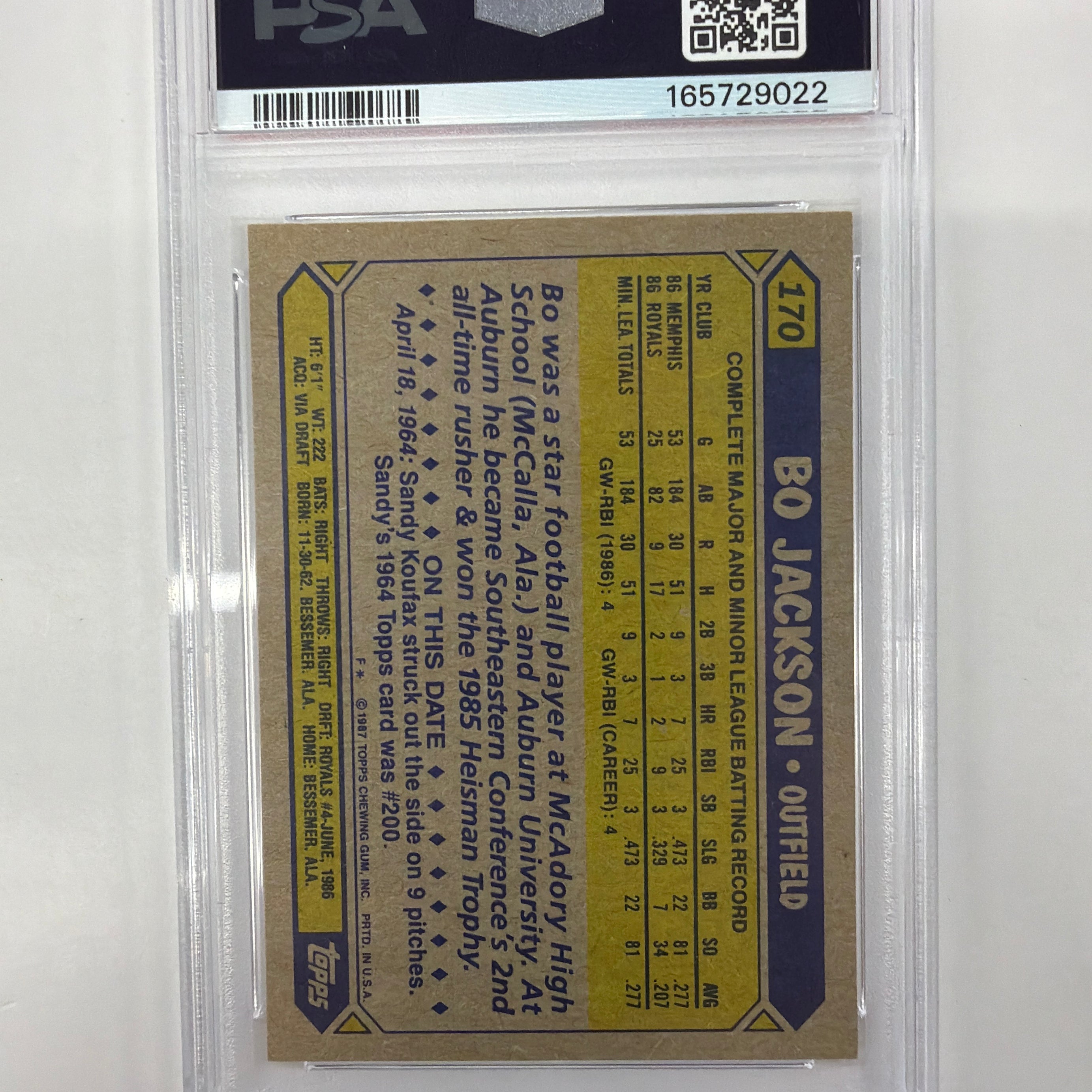 PSA NM-MT 8 1987 Topps Future Stars Bo Jackson 170