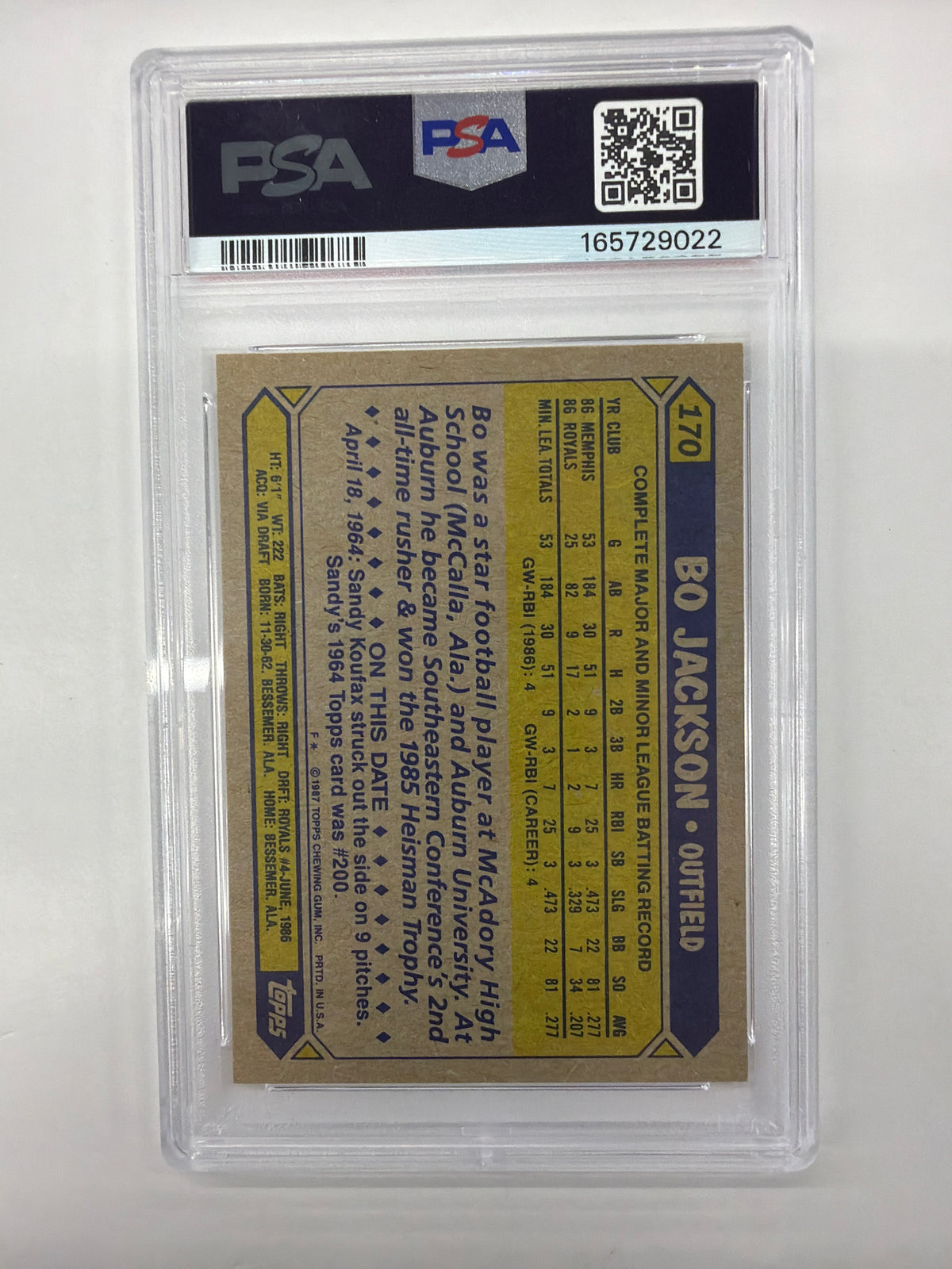 PSA NM-MT 8 1987 Topps Future Stars Bo Jackson 170