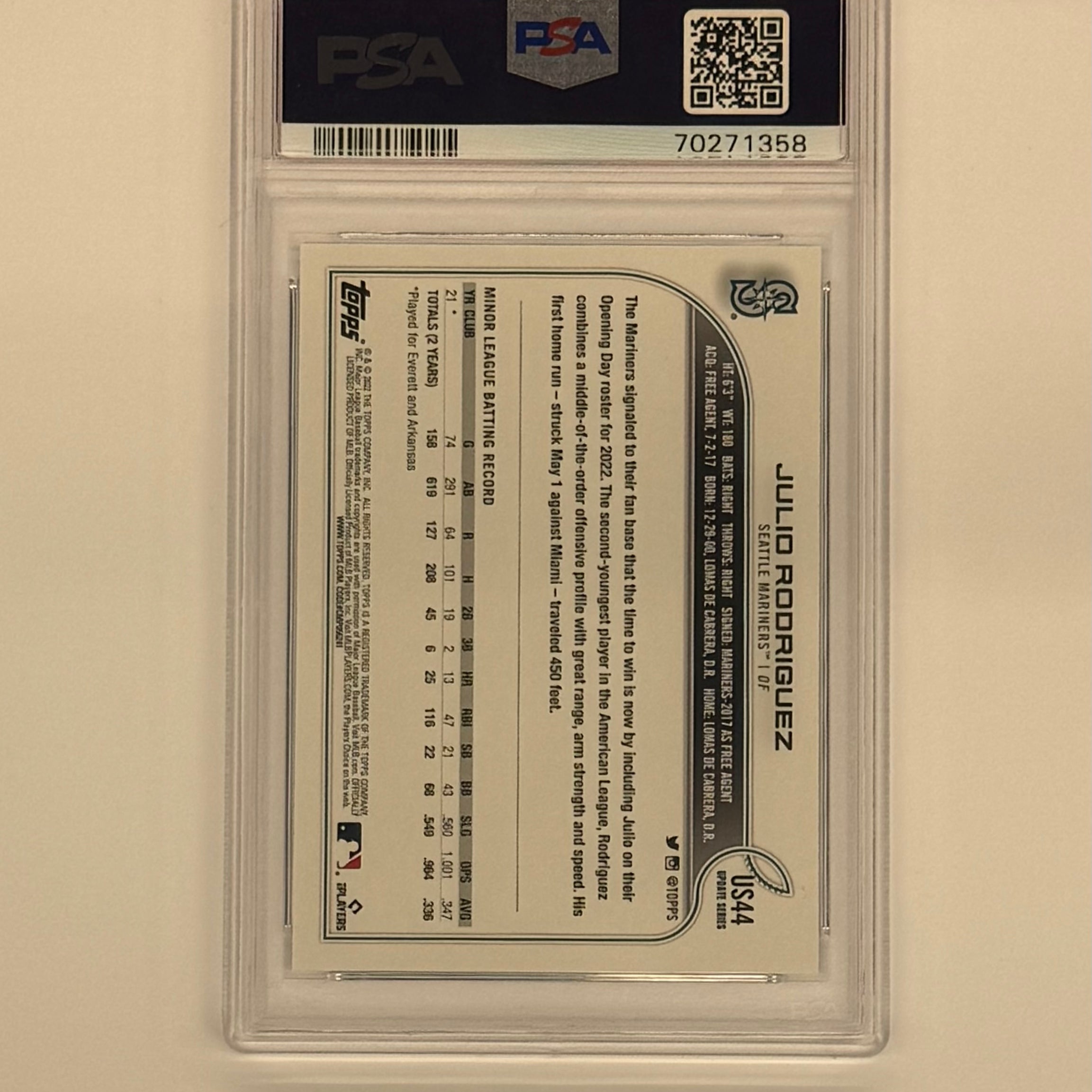 2022 Topps Update PSA 10 GEM MT Julio Rodriguez #US44