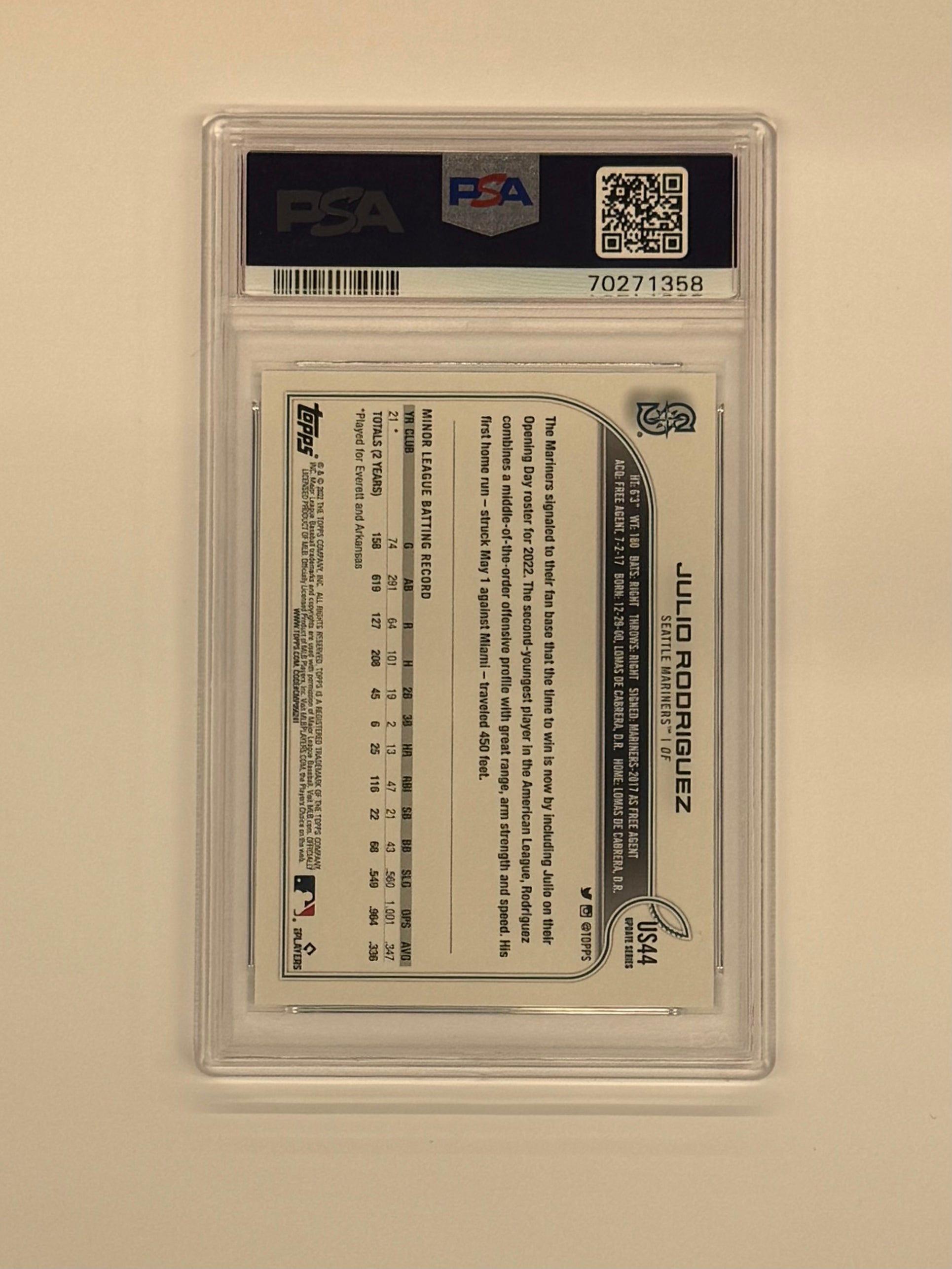 2022 Topps Update PSA 10 GEM MT Julio Rodriguez #US44