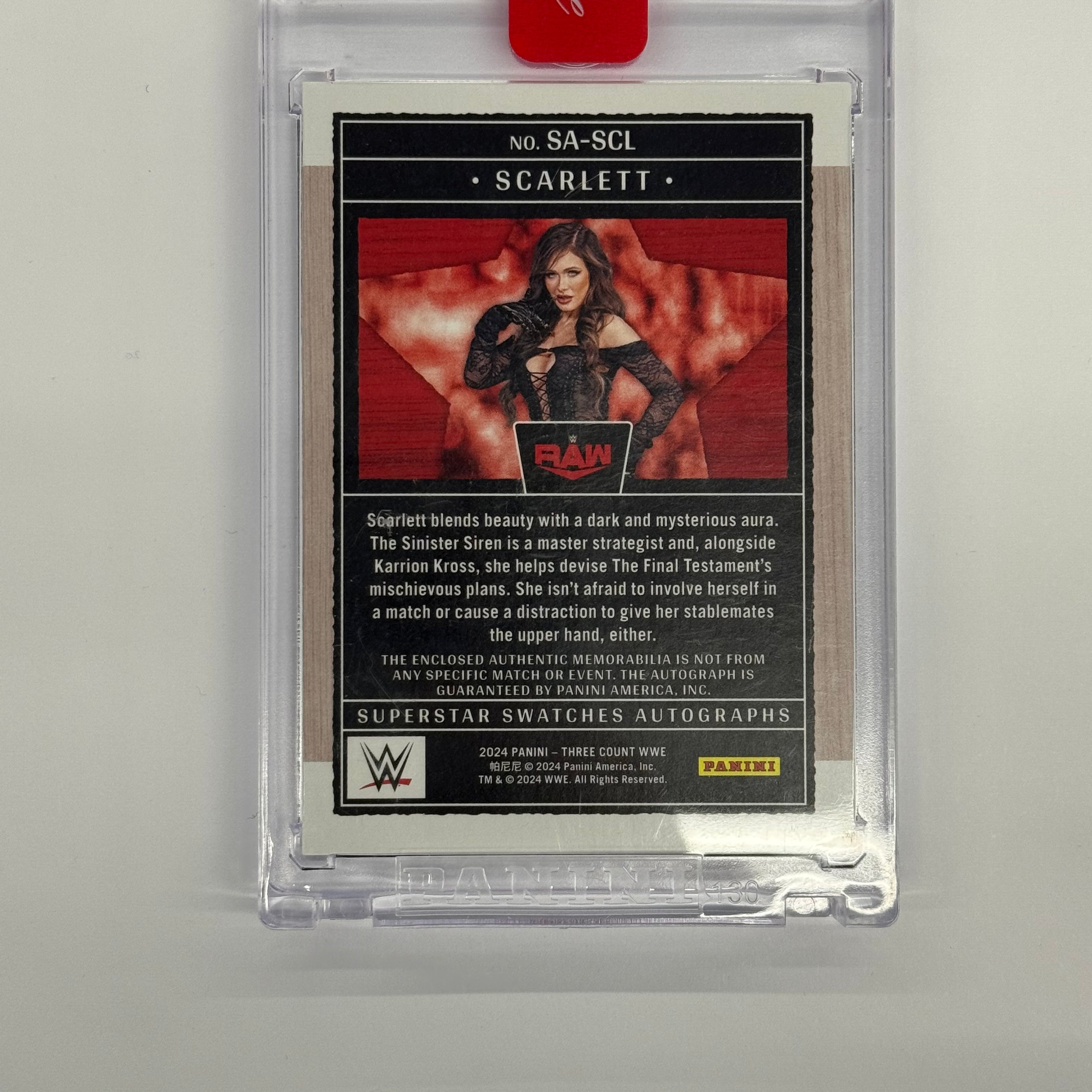 2024 Panini Three Count WWE Scarlett Superstar Swatches Autographs #SA-SCL Purple Numbered 25/25