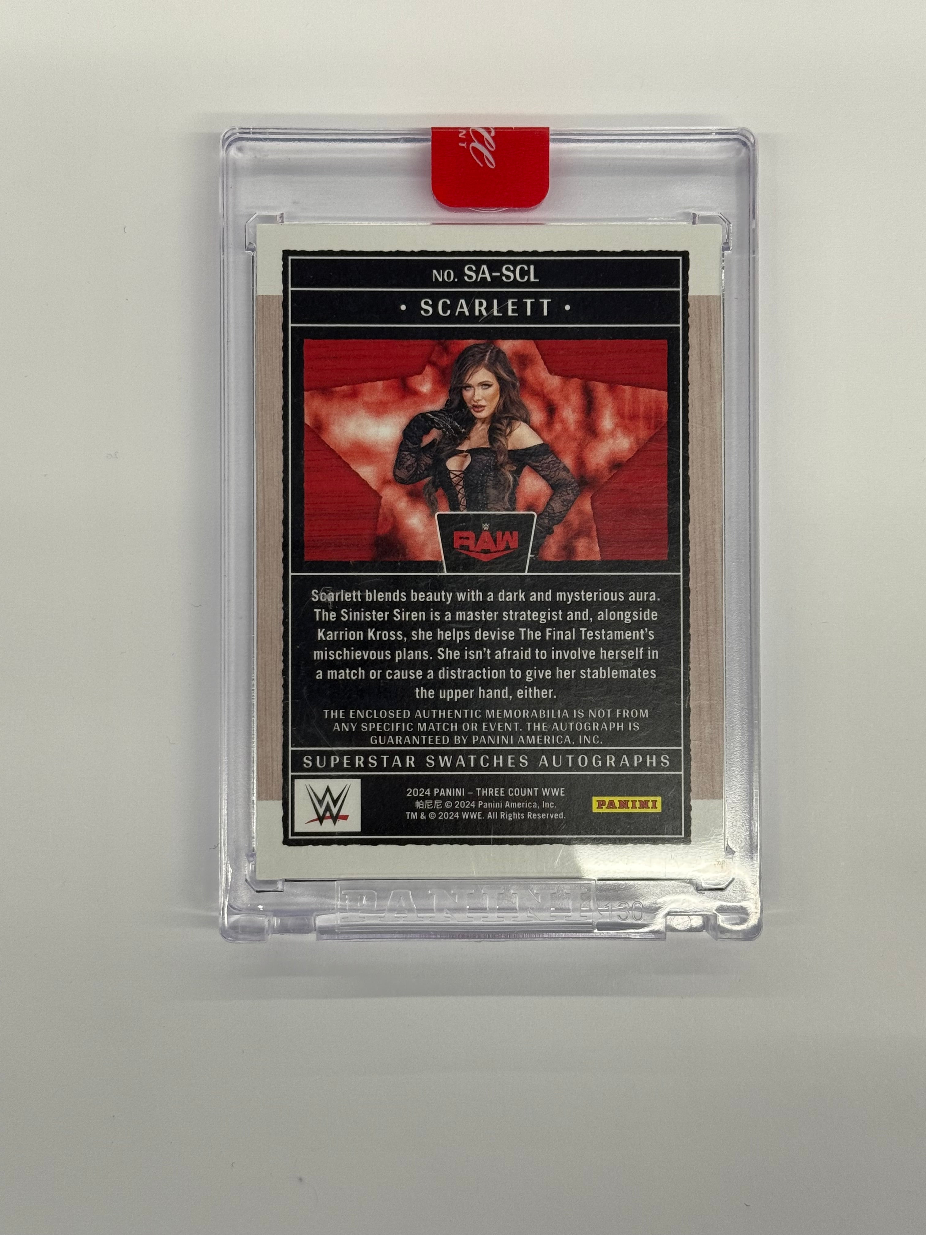 2024 Panini Three Count WWE Scarlett Superstar Swatches Autographs #SA-SCL Purple Numbered 25/25
