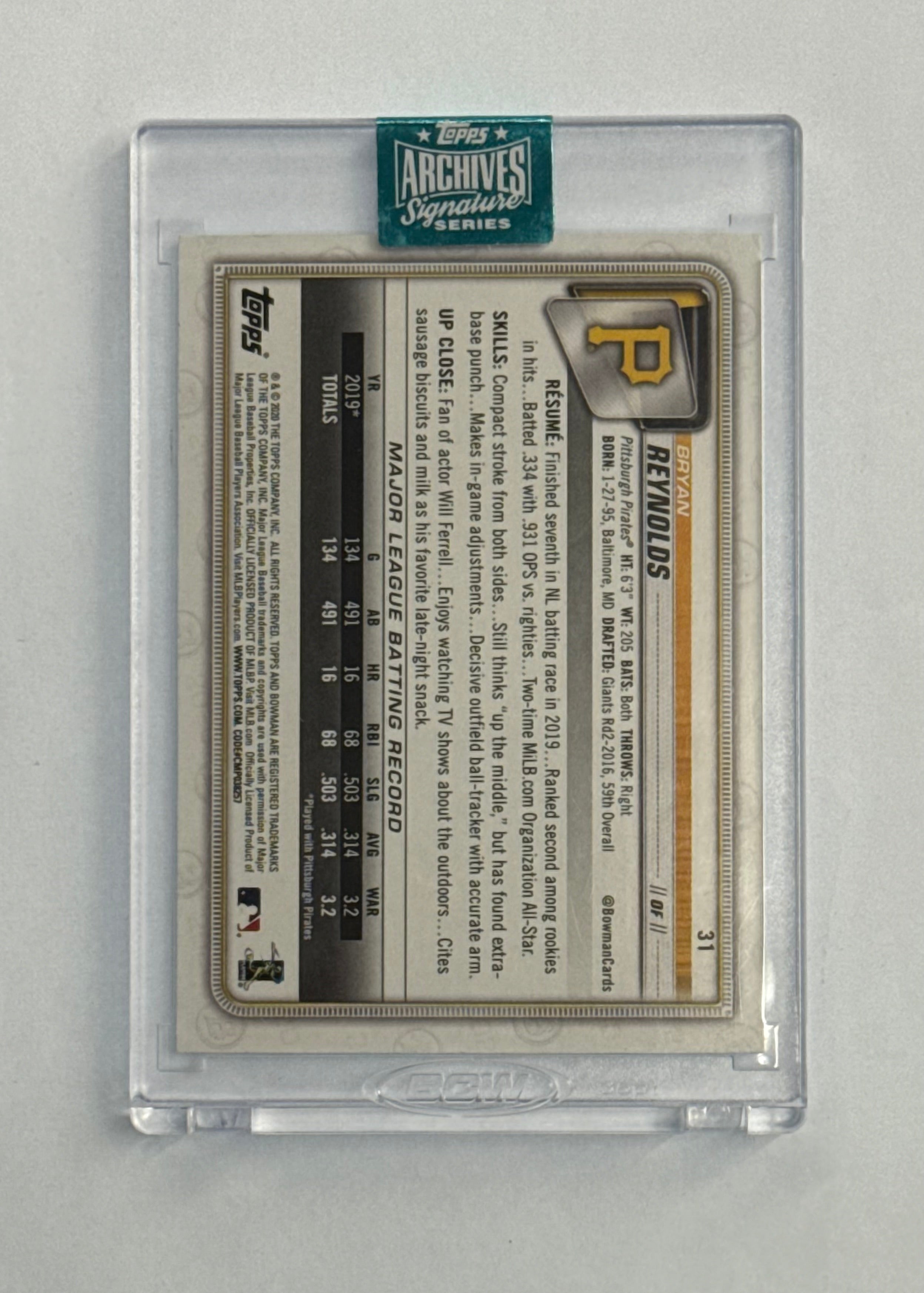 2024 Topps Archives Signature Series Bryan Reynolds Certified Autograph #31 Numbered 23/99