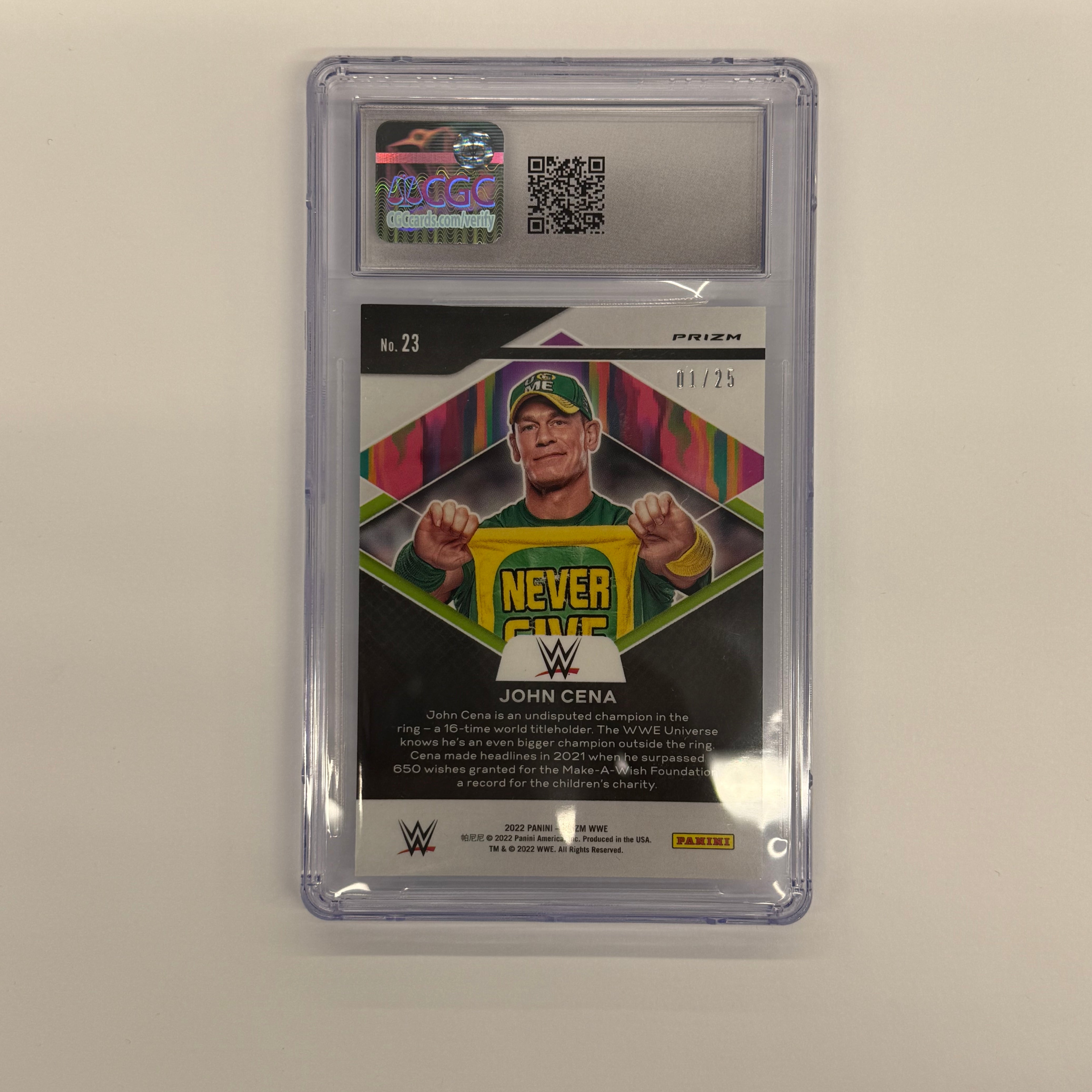 2022 Panini Prizm WWE CGC 10 GEM MINT John Cena Fearless #23 Green Pulsar Numbered 01/25