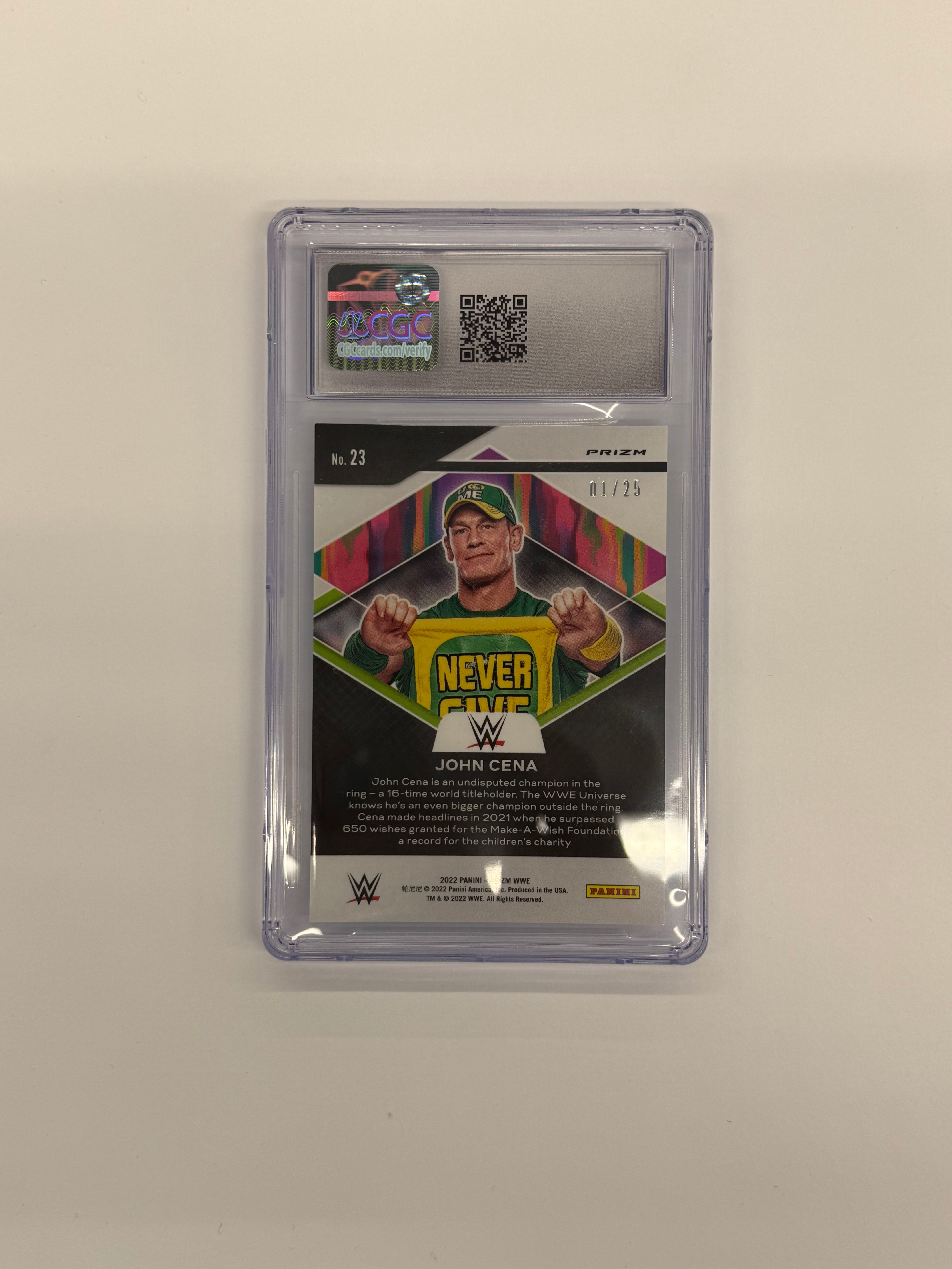 2022 Panini Prizm WWE CGC 10 GEM MINT John Cena Fearless #23 Green Pulsar Numbered 01/25