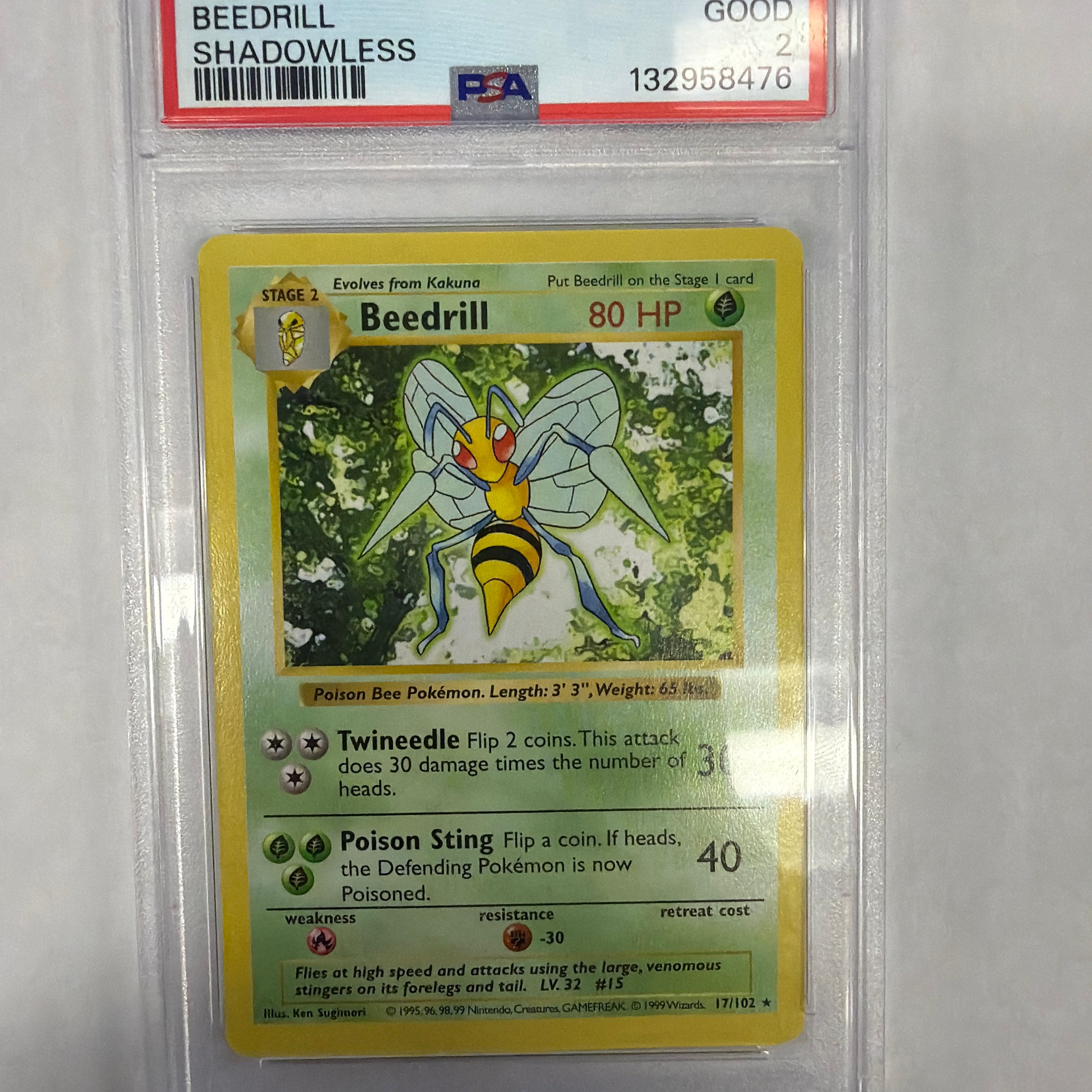 Pokémon TCG - PSA Good 2 Base Set Unlimited Beedrill 17/102 Shadowless