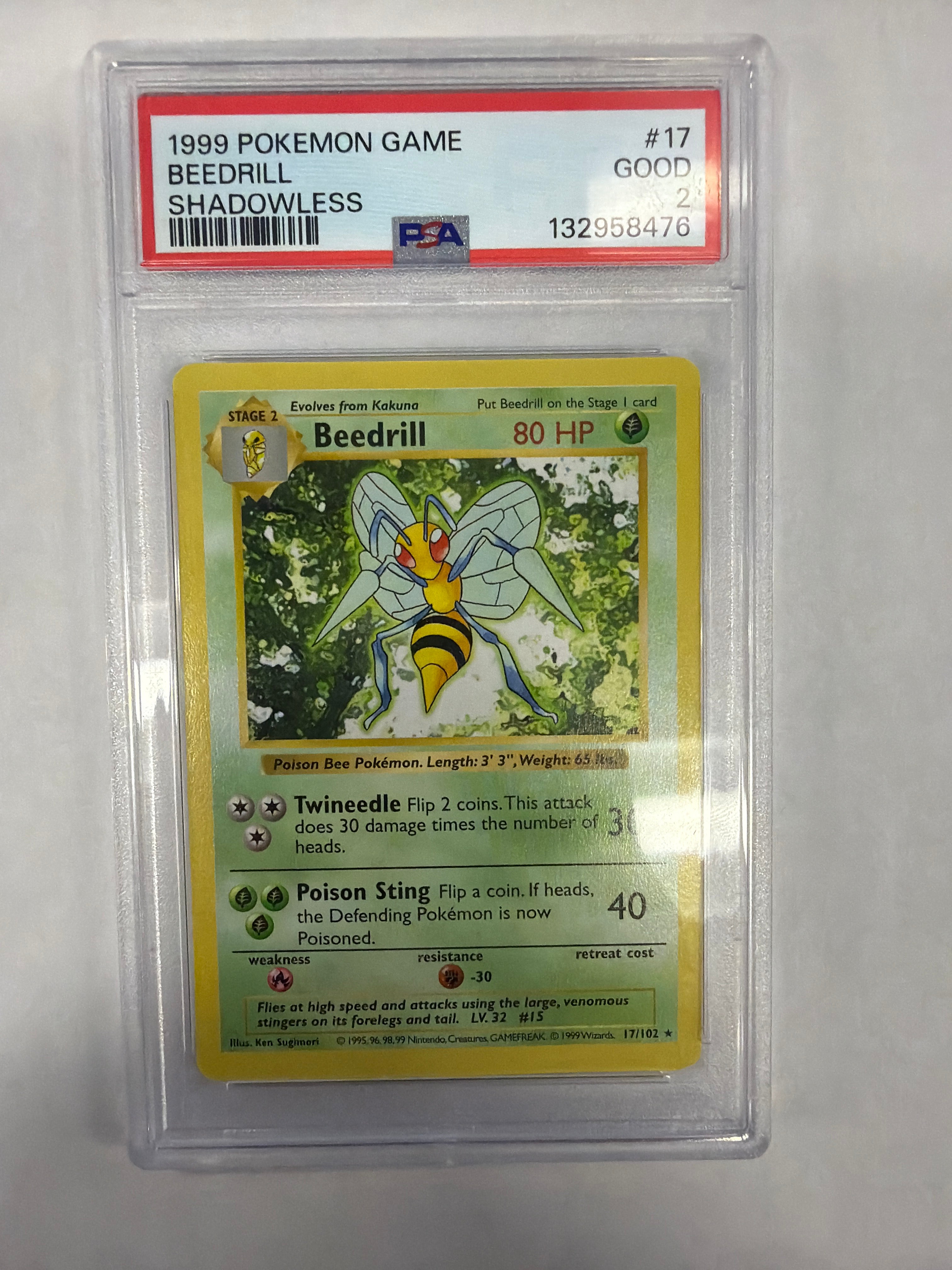 Pokémon TCG - PSA Good 2 Base Set Unlimited Beedrill 17/102 Shadowless